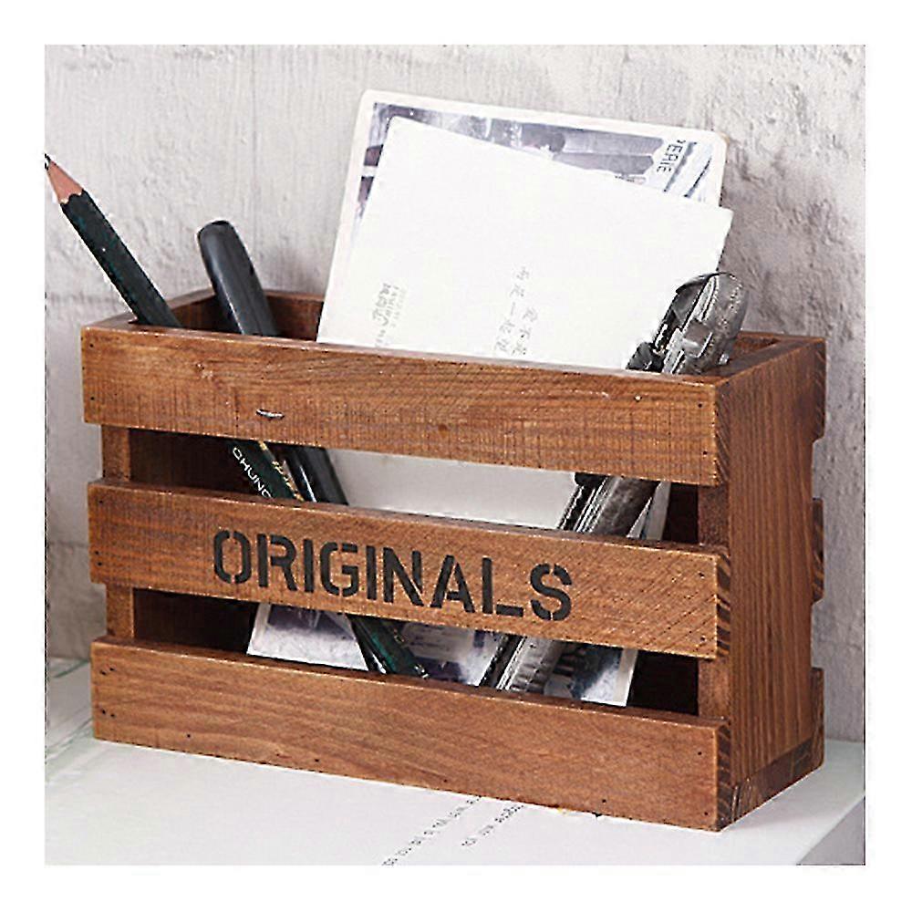 zakka Wooden Retro Storage Box Hollow Pen Container Creative