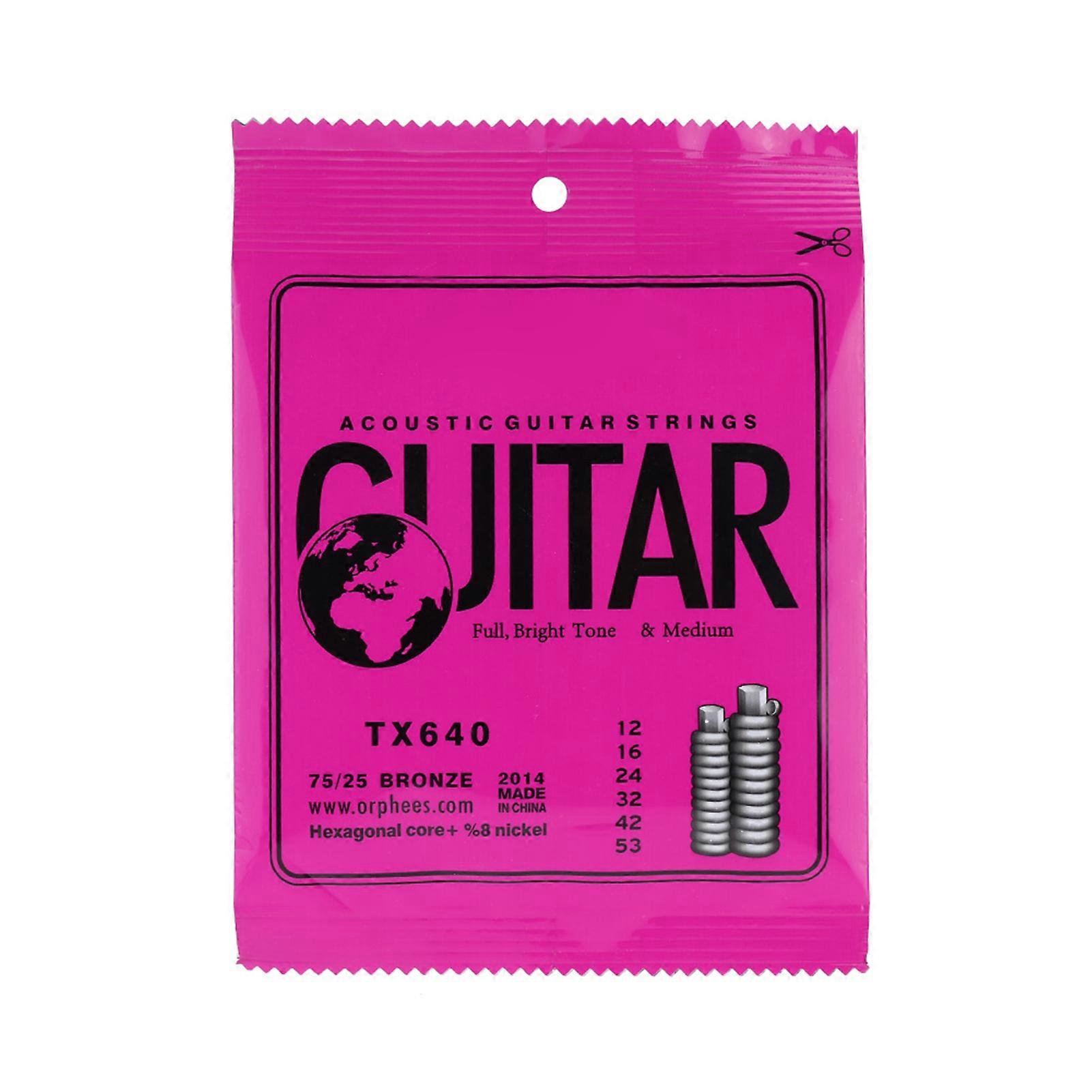 Acoustic Folk Guitar Strings Set 6pcs Phosphor Bronze Medium Tension .012-.053 Gauge Durable and Clear Tone for TX640