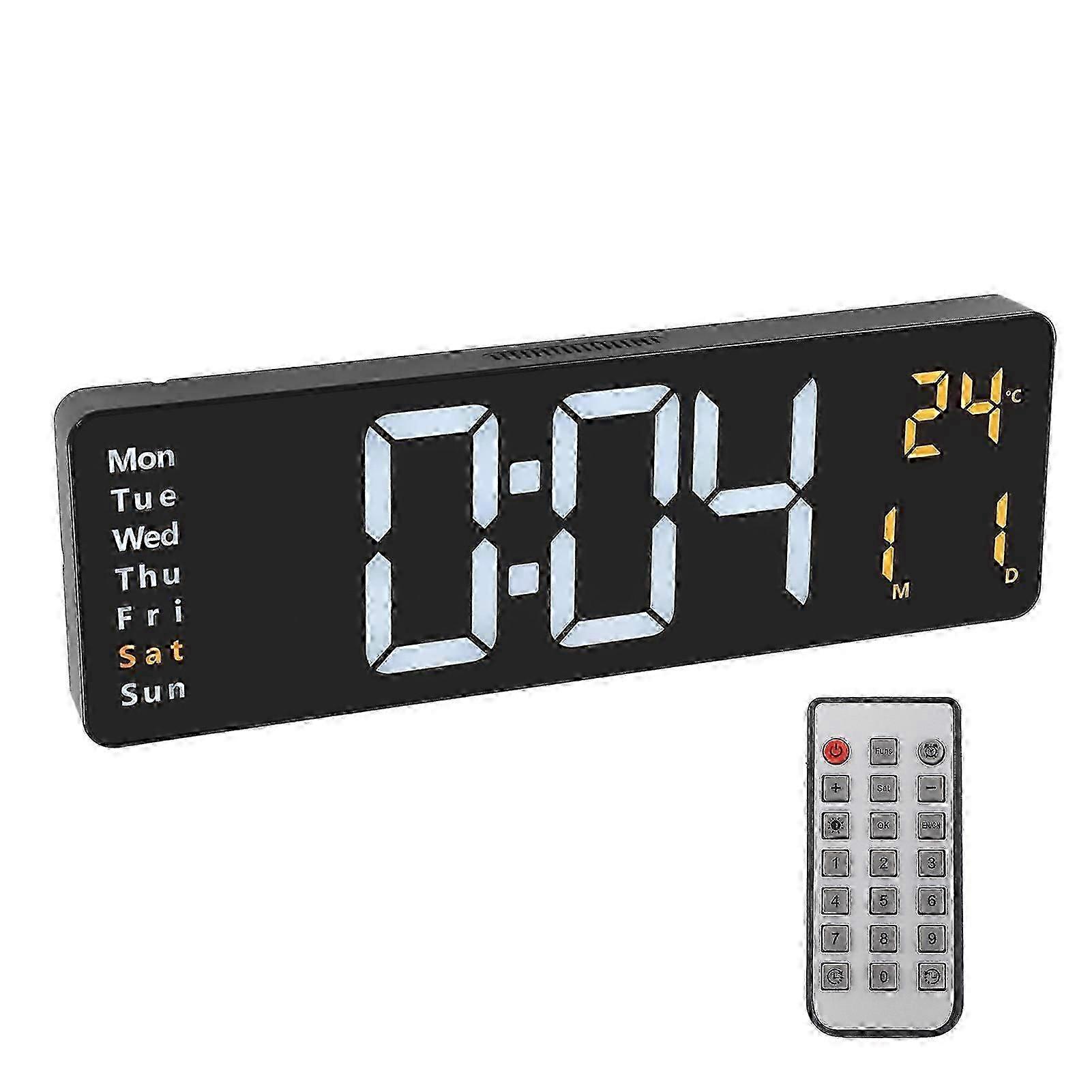 LED Digital Wall Clock with Remote Control Large Screen Date Temperature Display 10 Level Adjustable Brightness