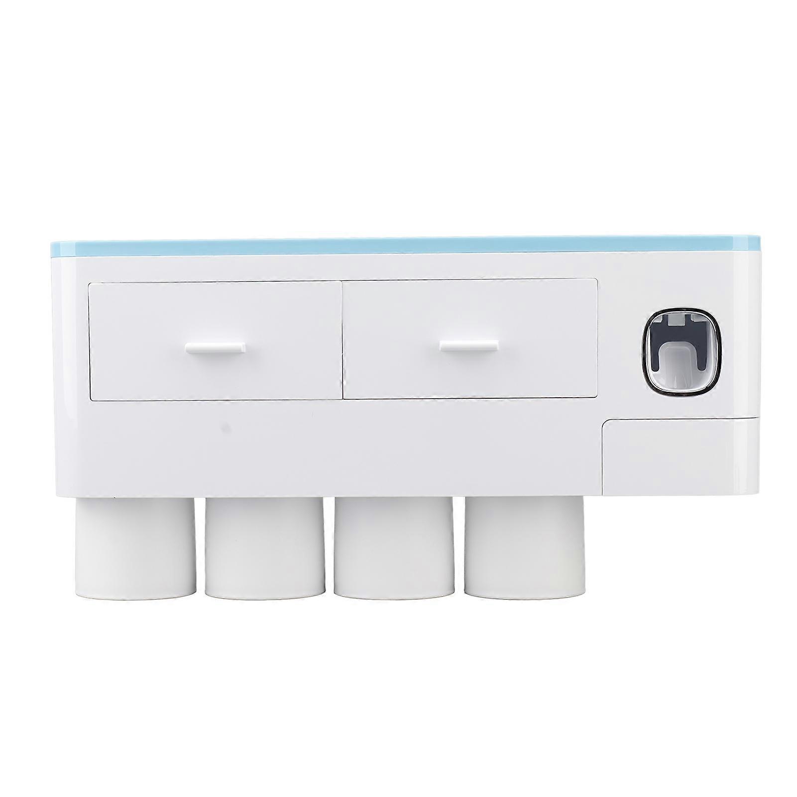 Wall Mounted Toothpaste Dispenser Kit with 4 Blue Cups, PP/ABS