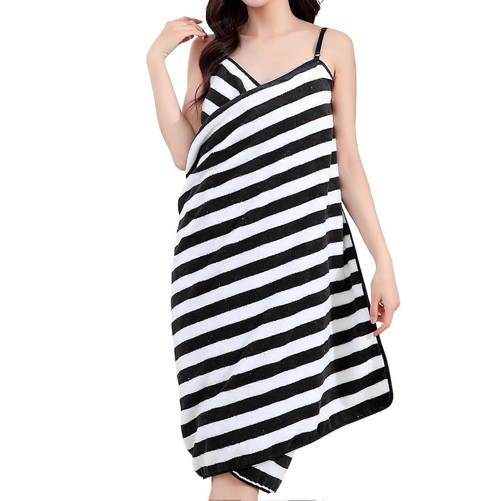 Bathrobe For Women After Shower - Wearable Bath And Shower Towel - Lightweight Wrap, Black, Size M, For Pool Spa Beach
