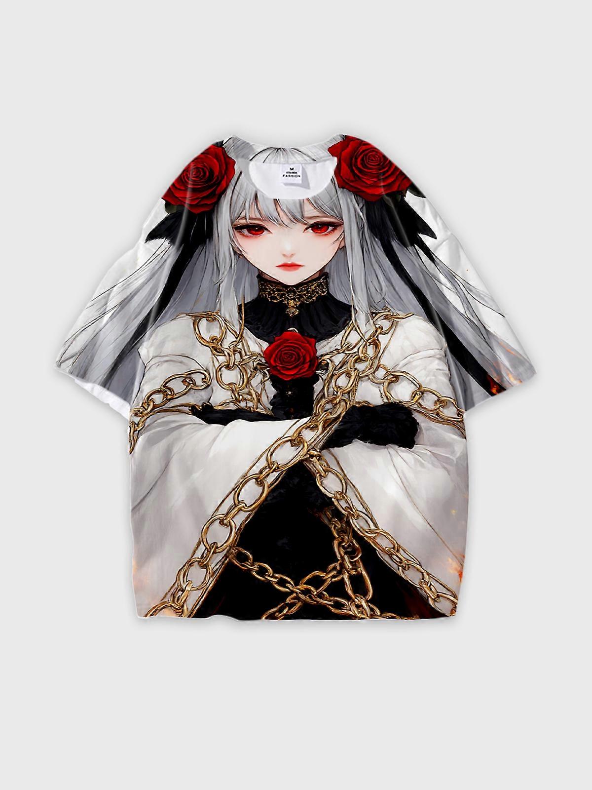 T-Shirt Round Neck, Loose Short Sleeve Pattern Graphic Tee, Unisex Summer Casual Top W1846