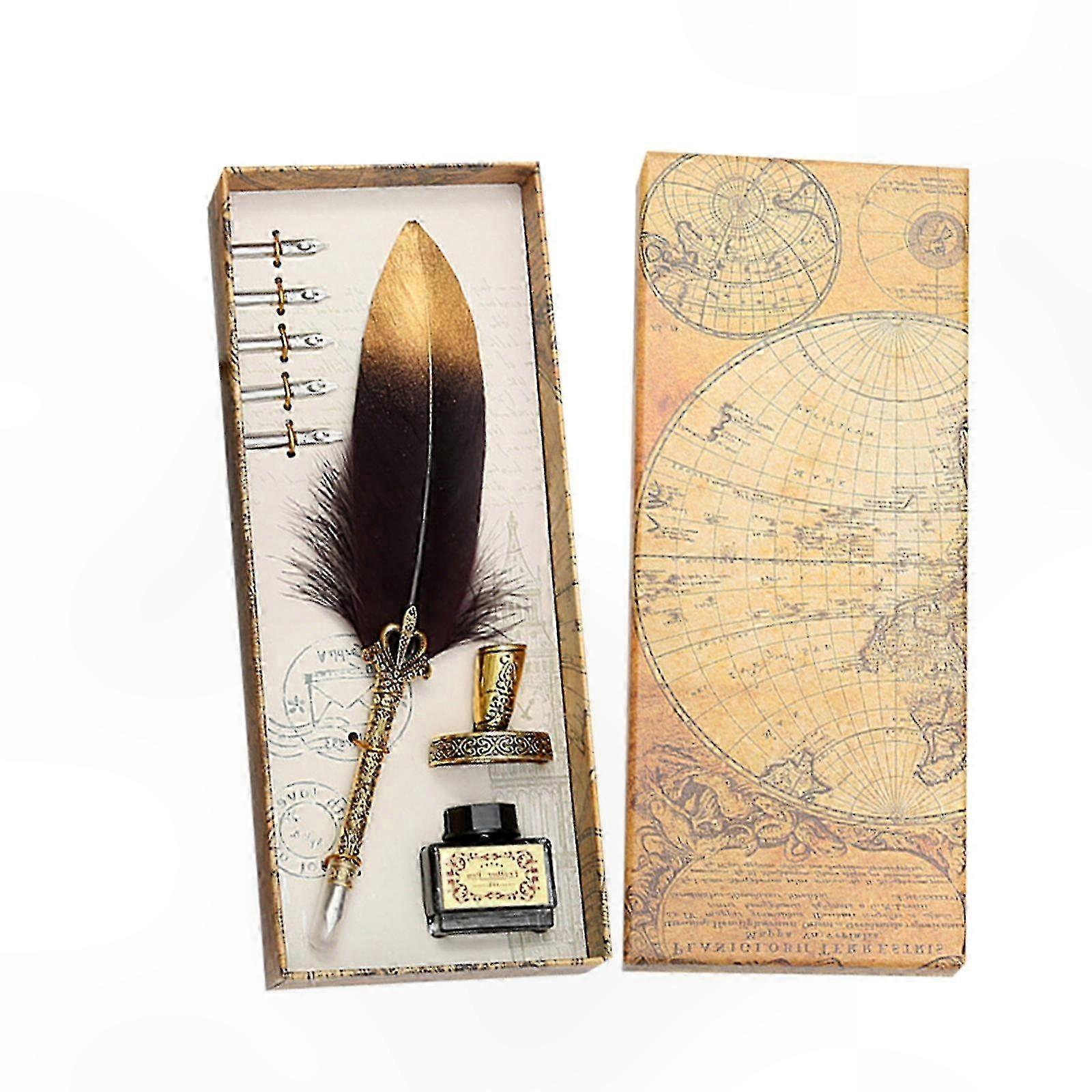 Quill Pen Set with 5 Nibs, Calligraphy Ink Writing Kit in Gift Box for Weddings and Special Occasions