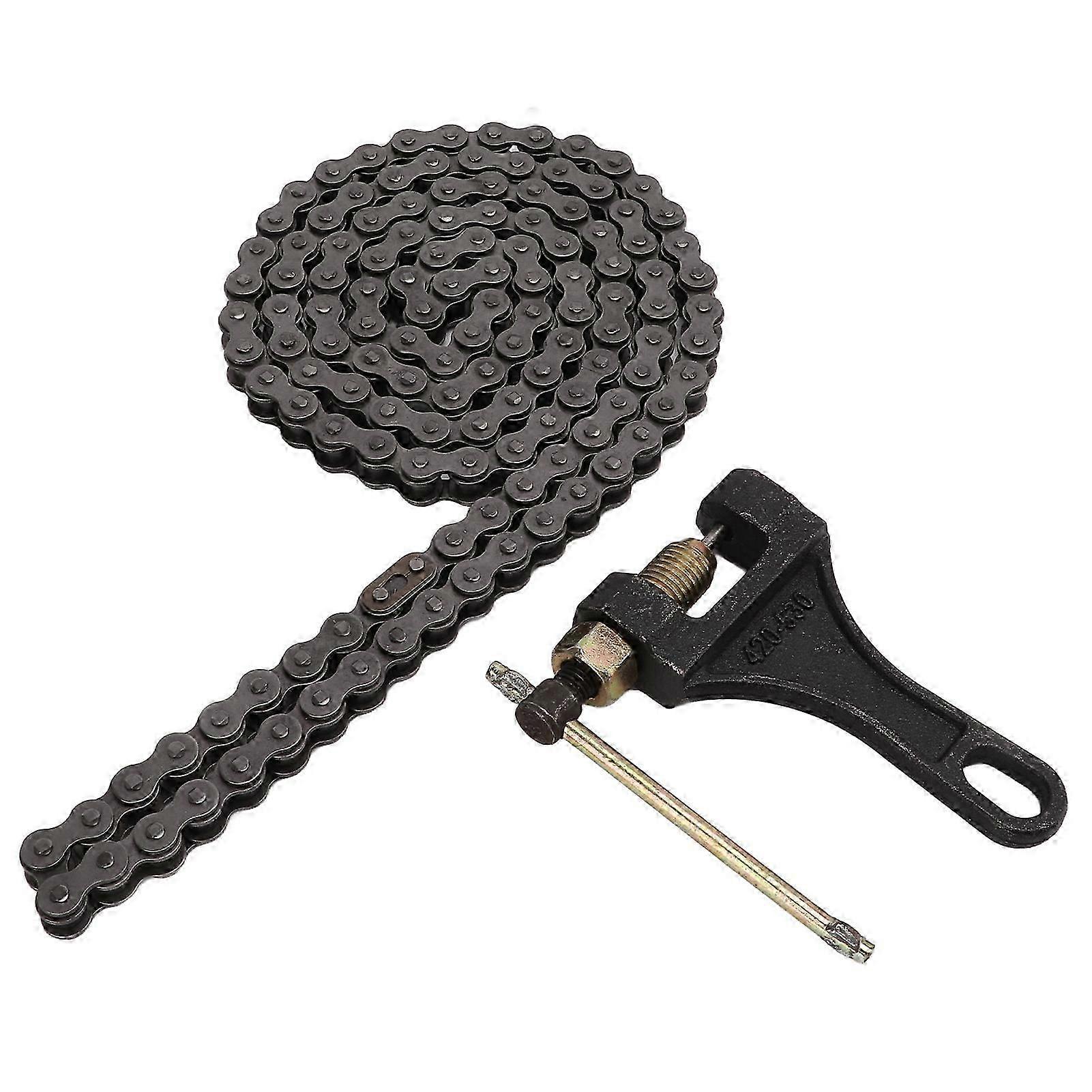 Motorcycle Chain 420 Standard Roller Chain with Chain Breaker for 50cc 70cc 90cc 110cc 125cc ATV Go Kart Mini Bike