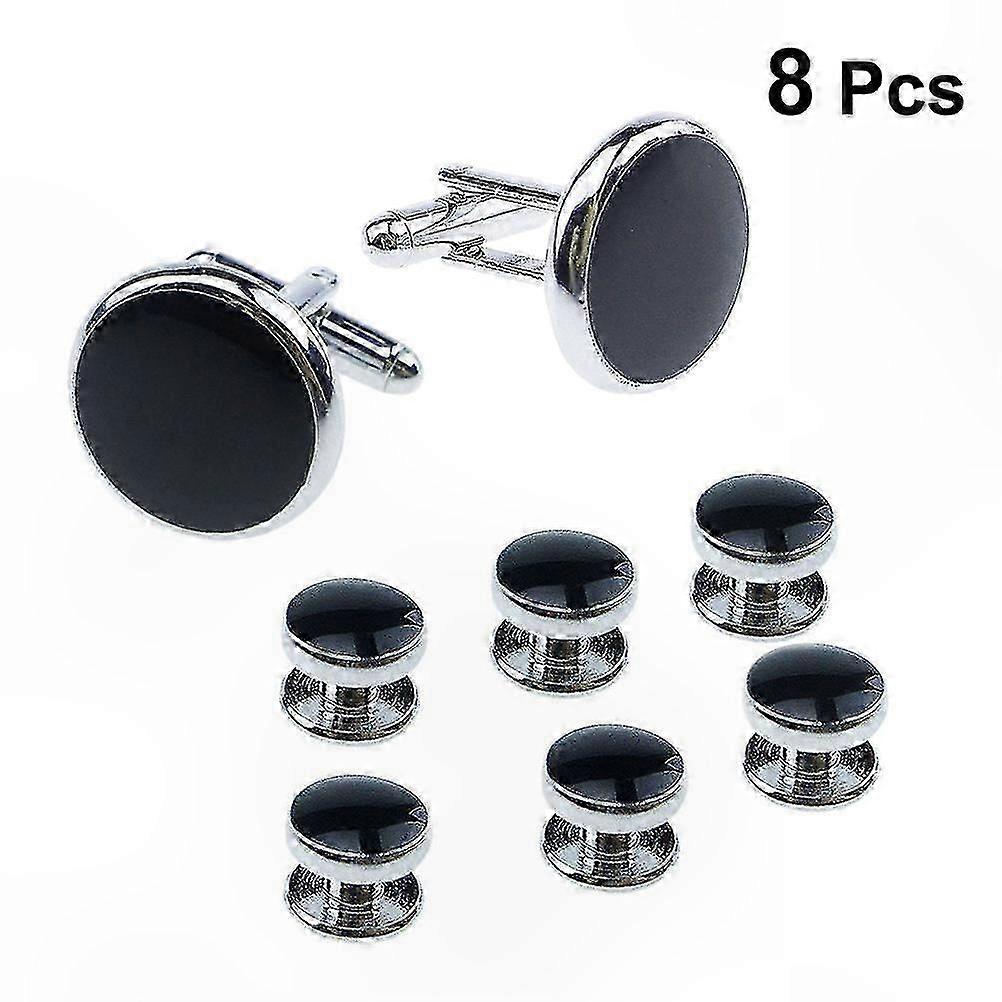 8-Piece Cufflink and Stud Set for Tuxedo Shirts, Black, Business and Wedding Use