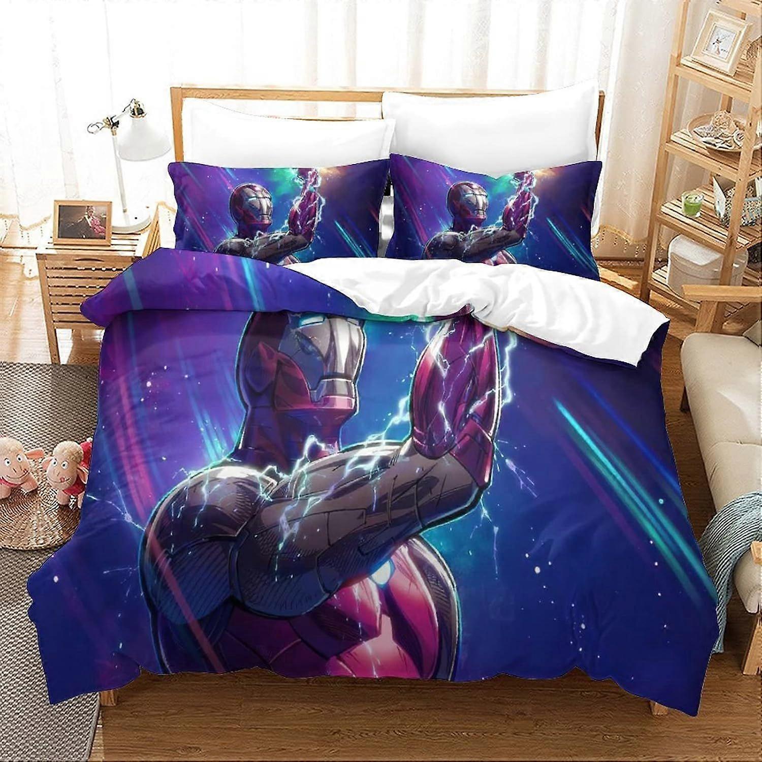 Bedding King Bed Set Iron Man Printed King Size Bedding Sets Super Soft Microfiber Duvet Covers with Zipper with Pillowcases Hypoallergenic 140x200cm