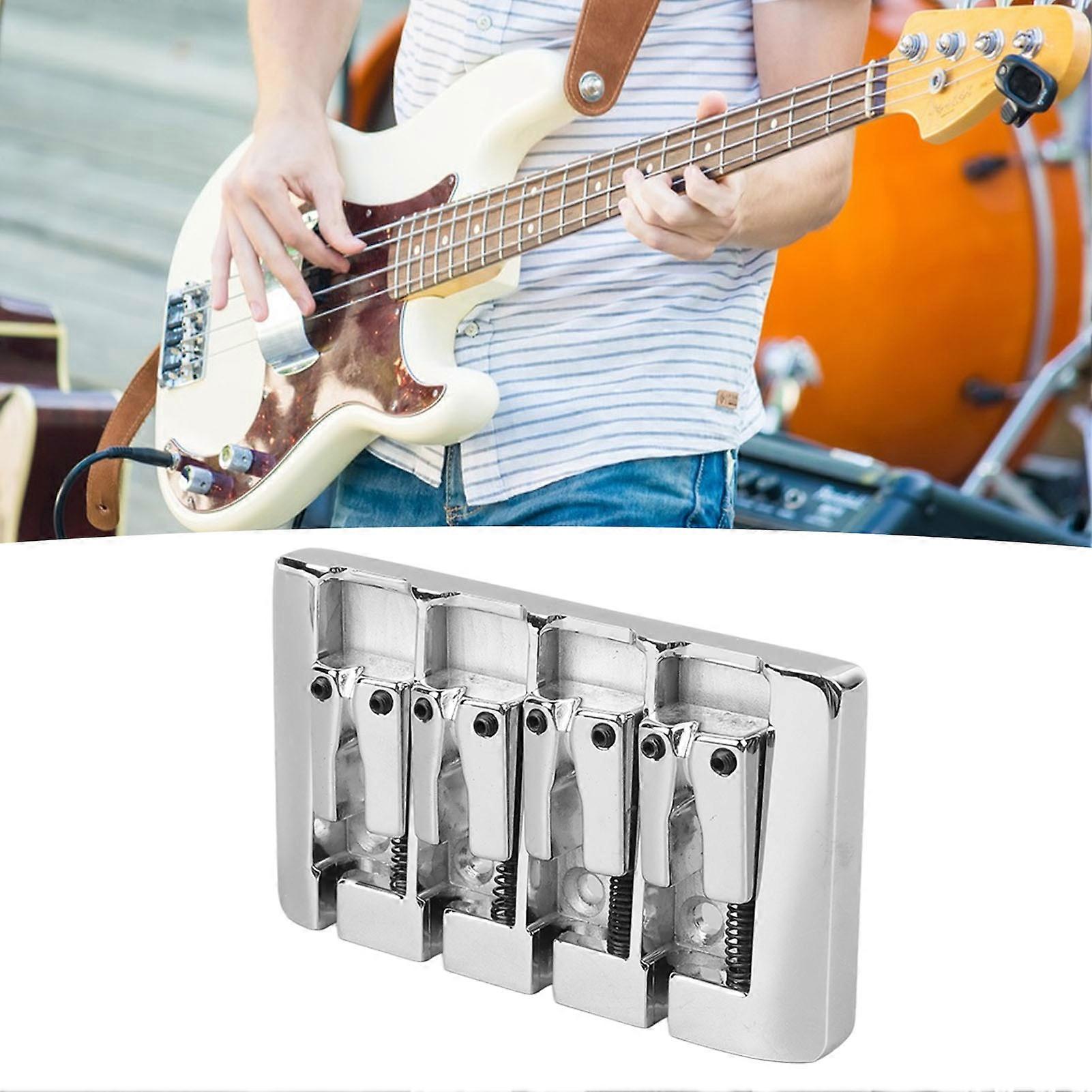 L Shaped High Mass Metal 4-String Bass Bridge Silver Accessory
