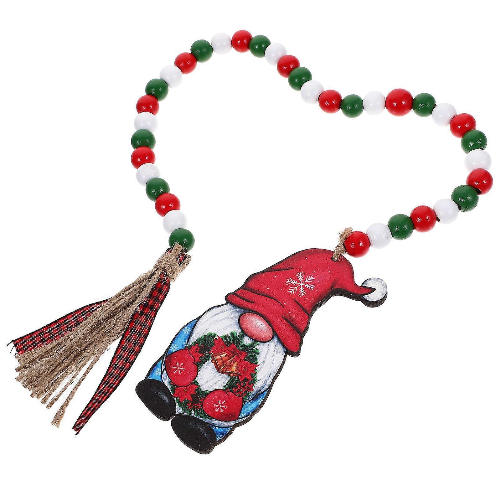 Wood Beads Tassel Hanging Decor Christmas Vehicle Decoration Multi Wood and Hemp Rope Hanging Decor 1Pack
