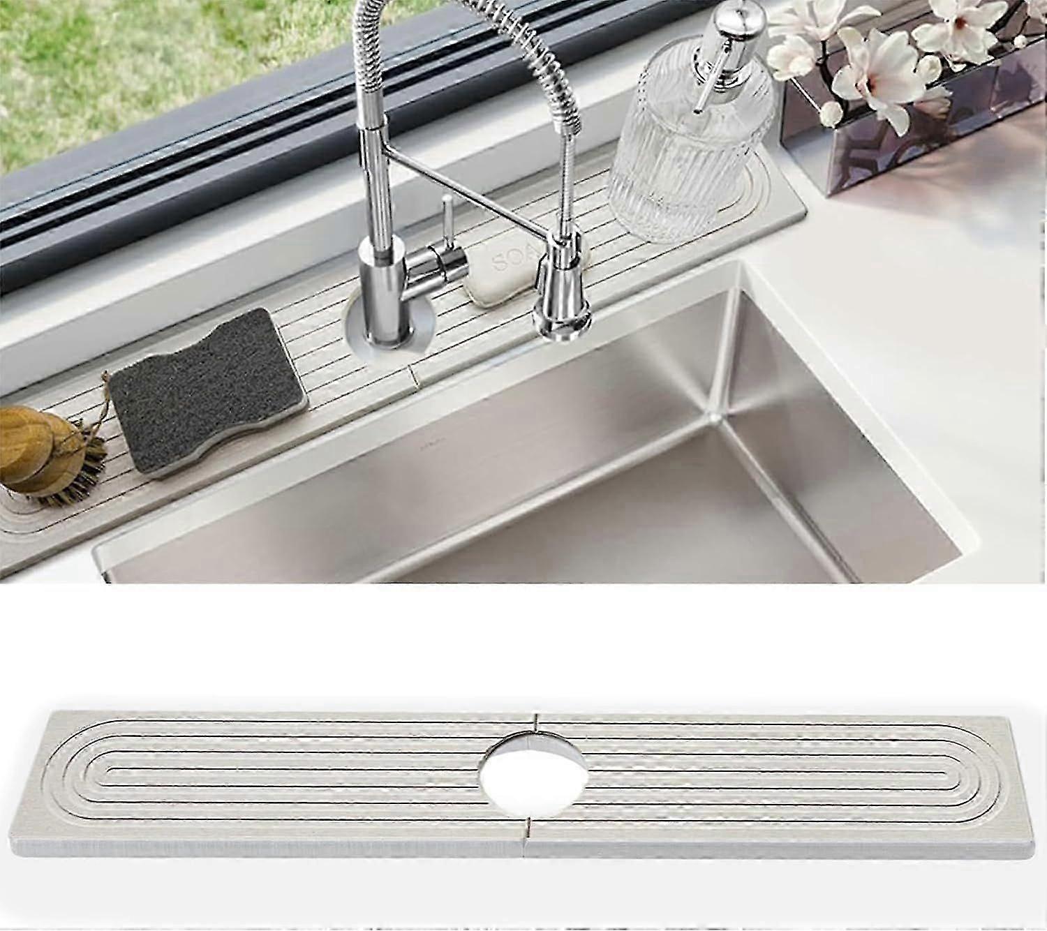 Quick Dry Sink Splash Guard, Instant Dry Stone Waschbecken Tablett um den Wasserhahn, erweiterte 23,6" Wasserhahnmatte für Küchenspüle, Kieselgur Spüle Wasserhahn Matte