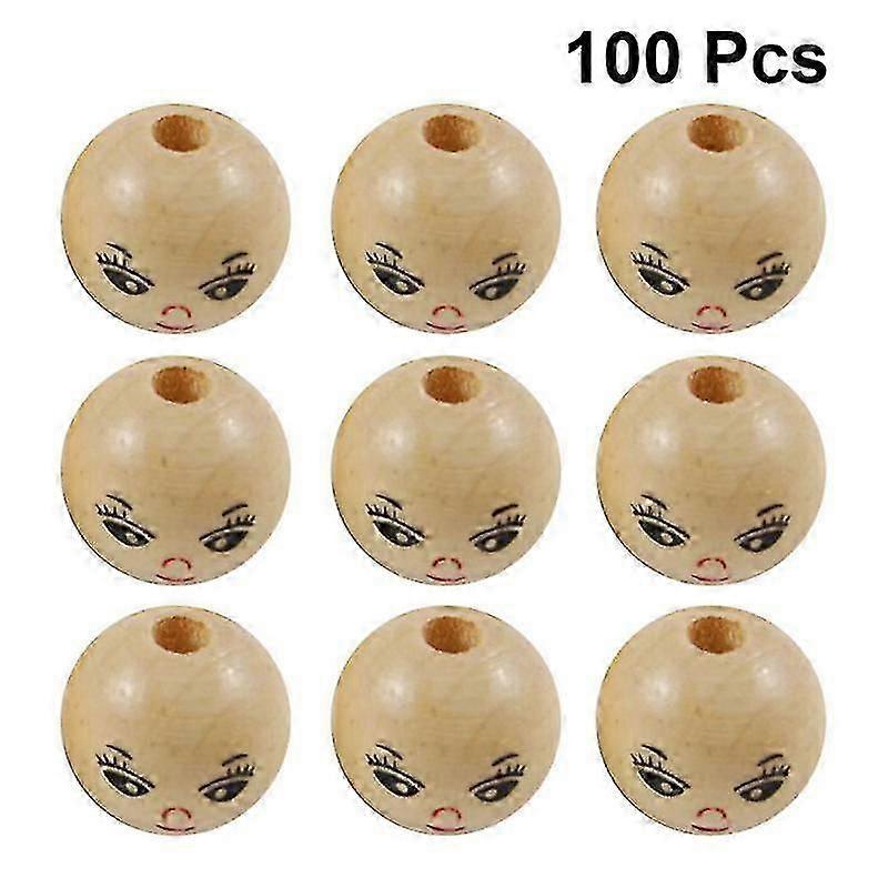 100pcs Round Wood Bead Diy String Bead Accessory Laughing Face Wood Bead (18mm)