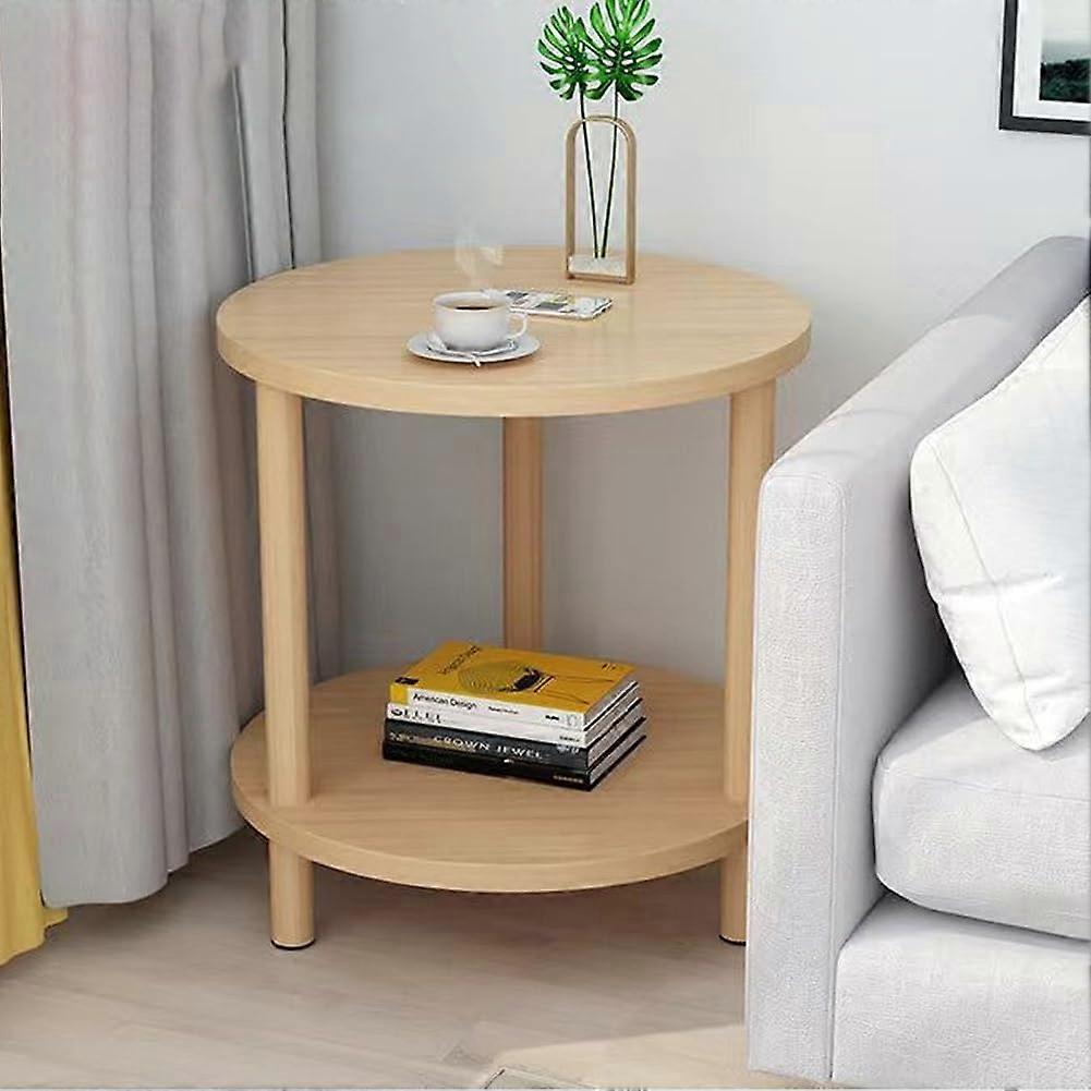2 Tiers Round Side Table Wood Round End Table Modern Circle Side Table Yellow Living Room End Table Bedroom Office Sofa