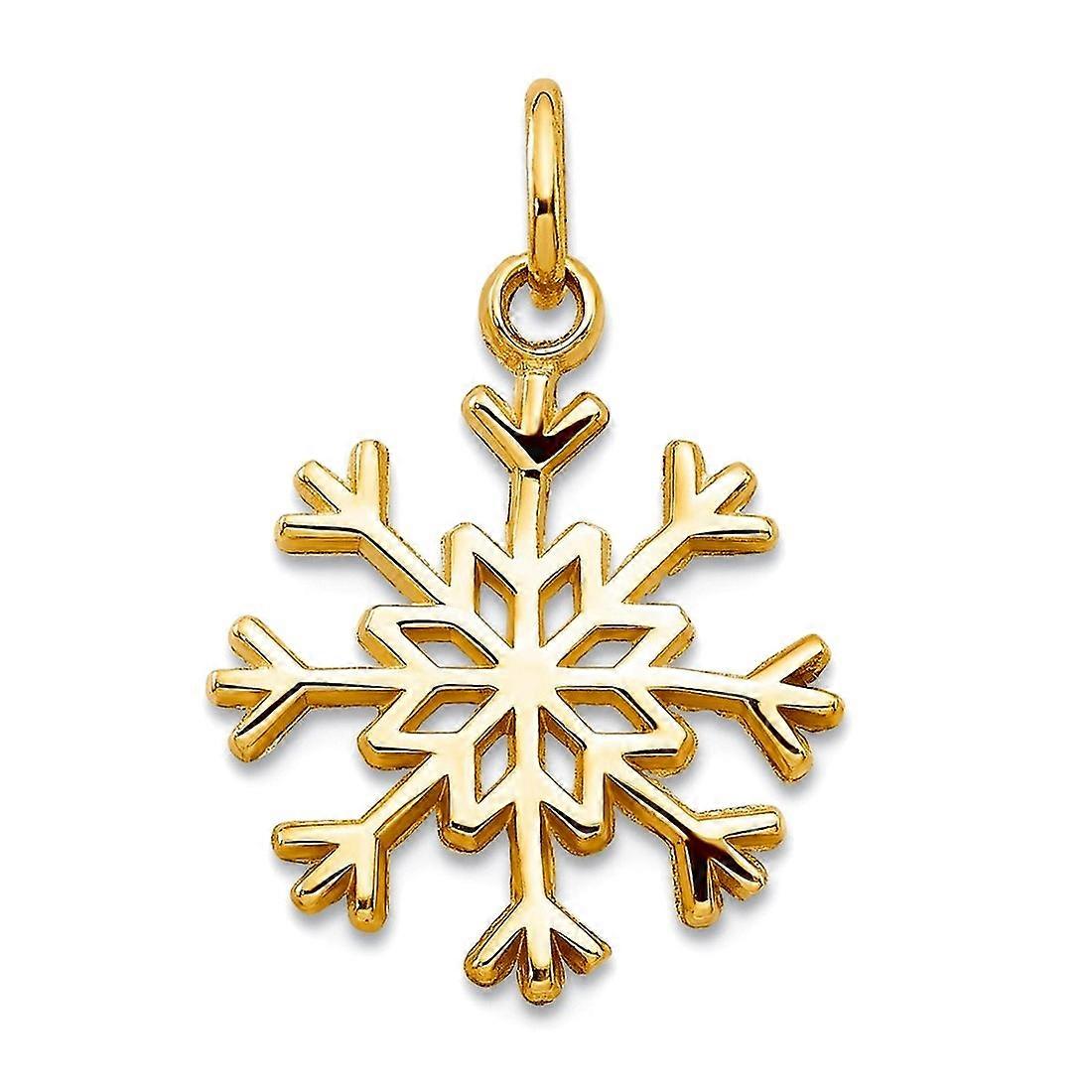 Collier pendentif breloque flocon de neige en or jaune massif 14 carats pour femme