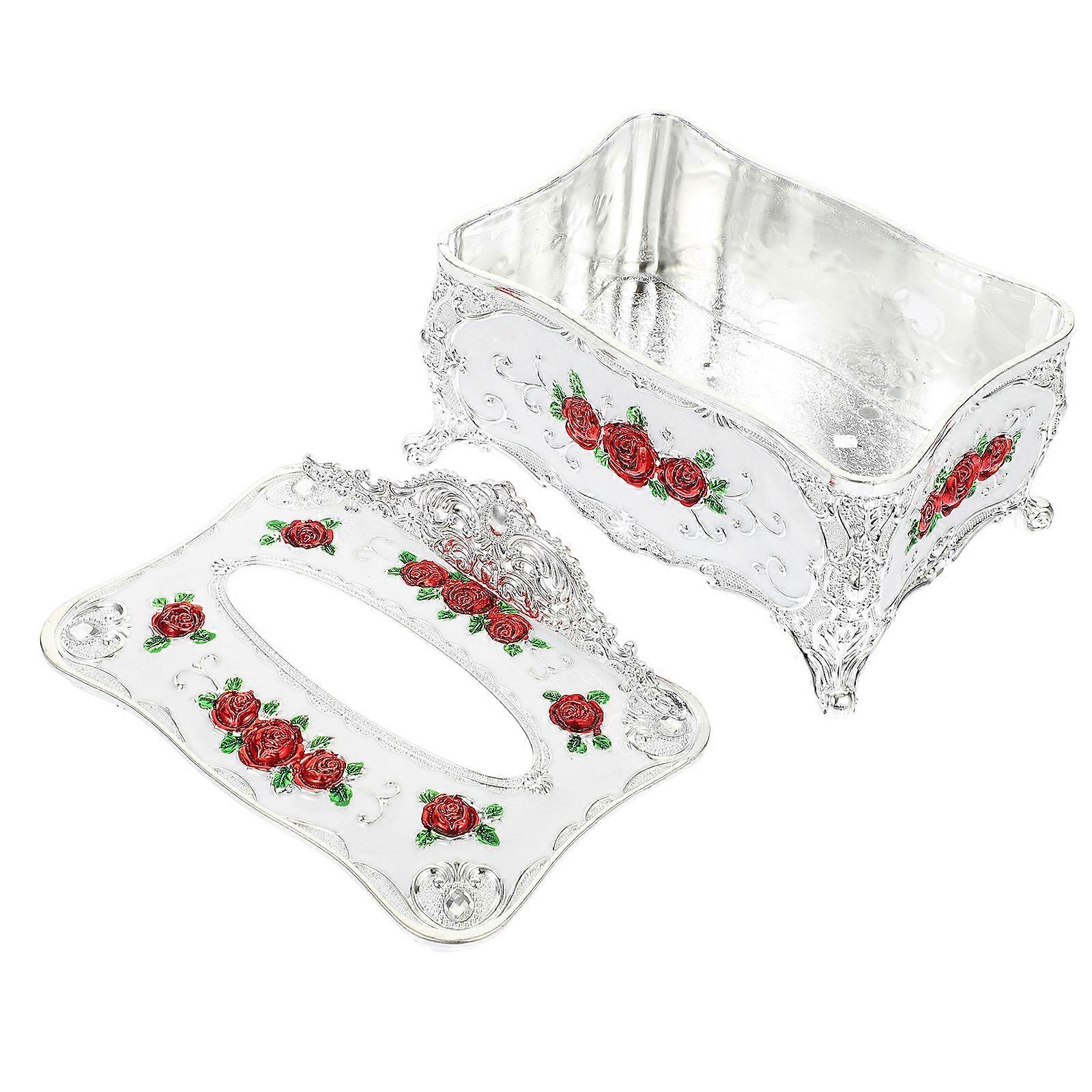 Silver Household Tissue Box Cover for Home Use with Design