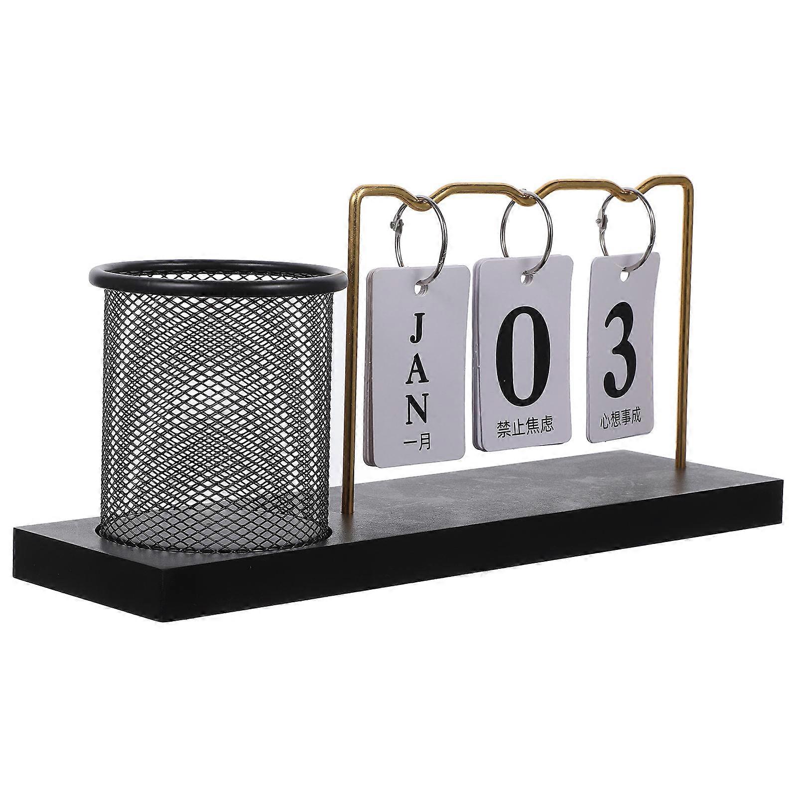 Decorative Perpetual Flip Calendar with Pen Cup Holder for Desk 2Pcs