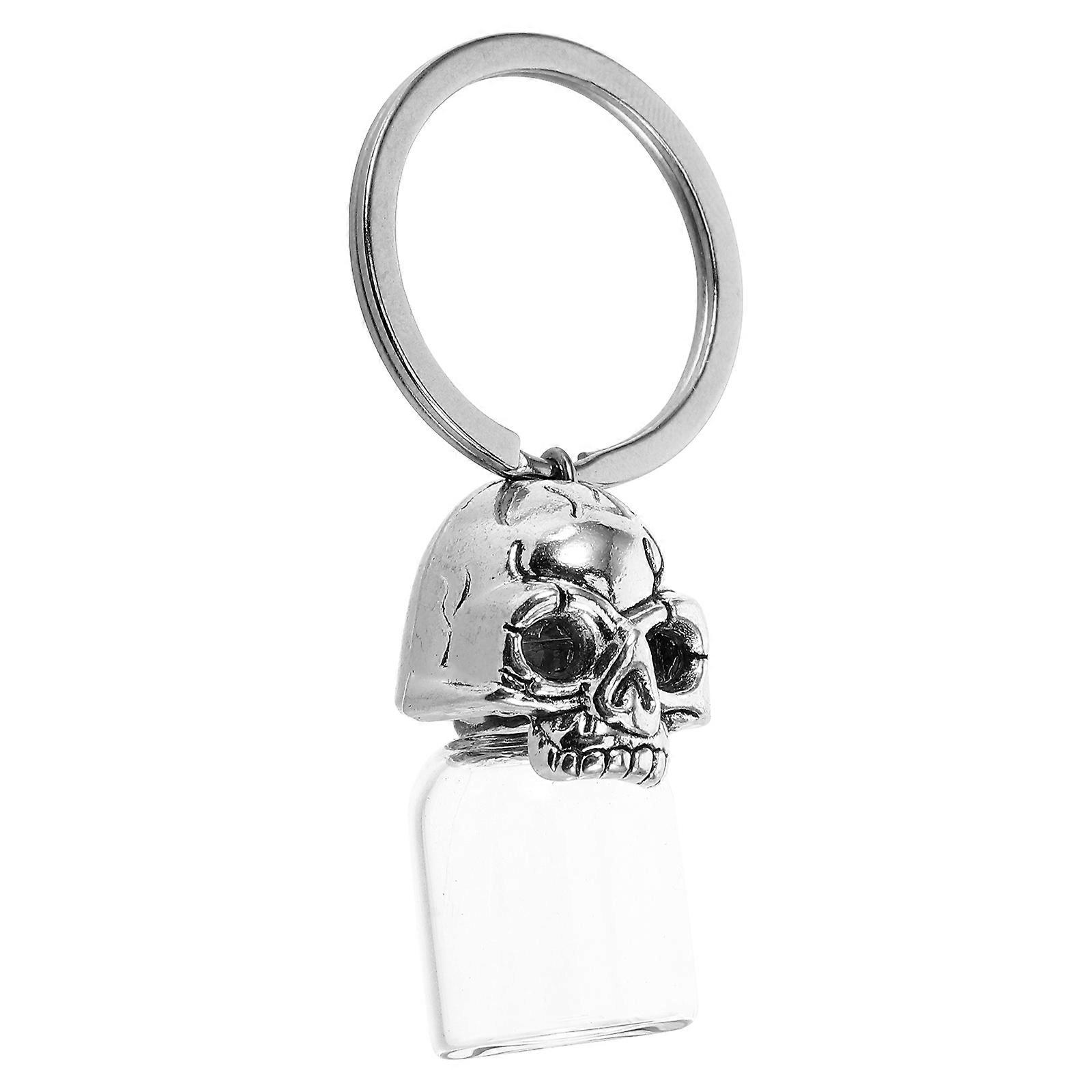 Pet Ash Urn Pendant Skull Key Chain for Cremation 3Pcs Silver Set
