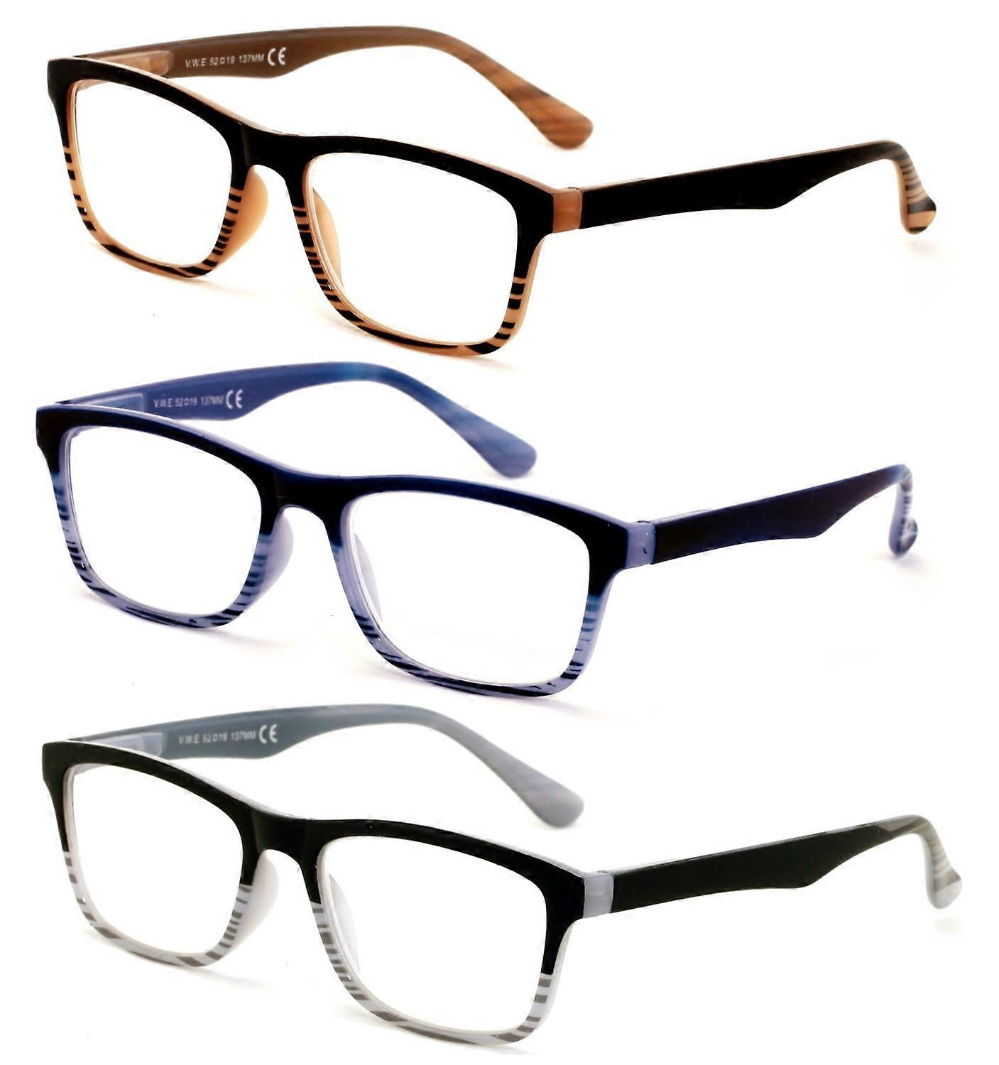 3 Pairs of Comforable Rectangular Reading Glasses - Spring hinge men women clear lens readers +2.25