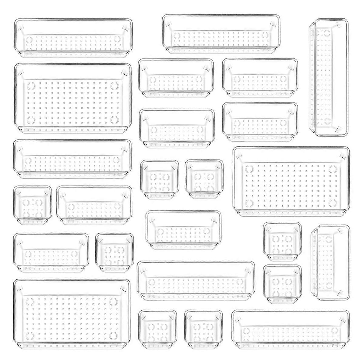 25pcs Plastic Drawer Organizers, 4 Sizes Transparent