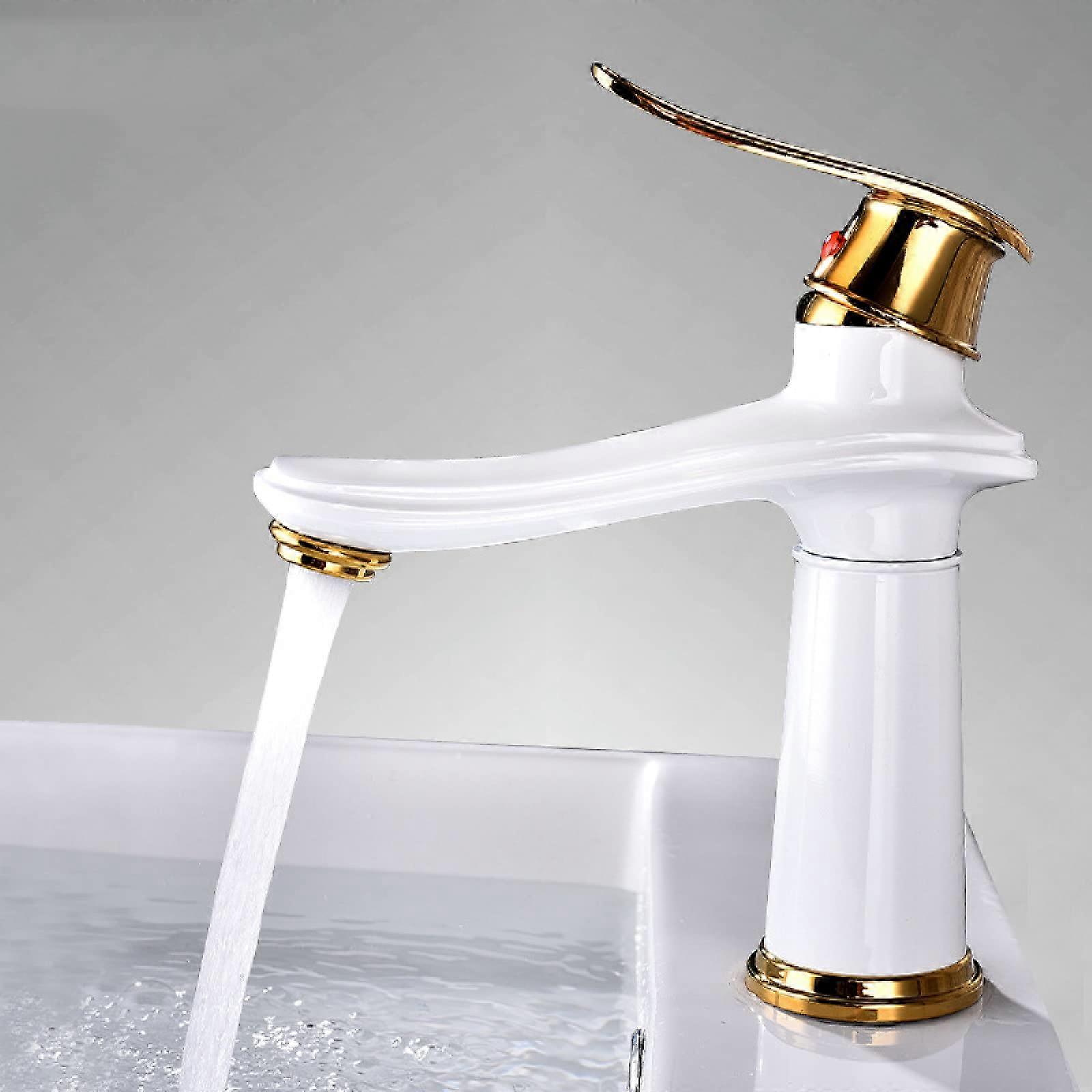 Basin Mixer Retro Vintage Bathroom Sink Hot And Cold, Single Handle, Single Hole, White Gold Commemoration Day Edition