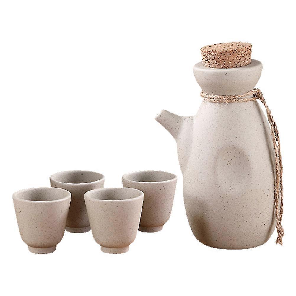 Multi-Functional Wine Kettle Beige Ceramic Sake Pot for 5Sets