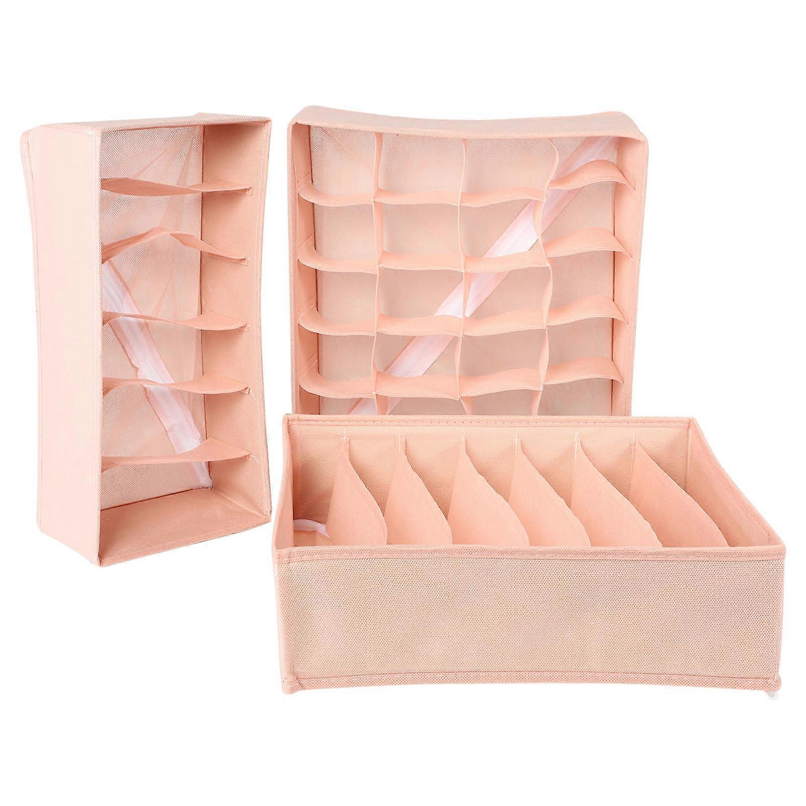 Underwear Organizer Drawer Type Storage Boxes for Socks 6Pcs Pink