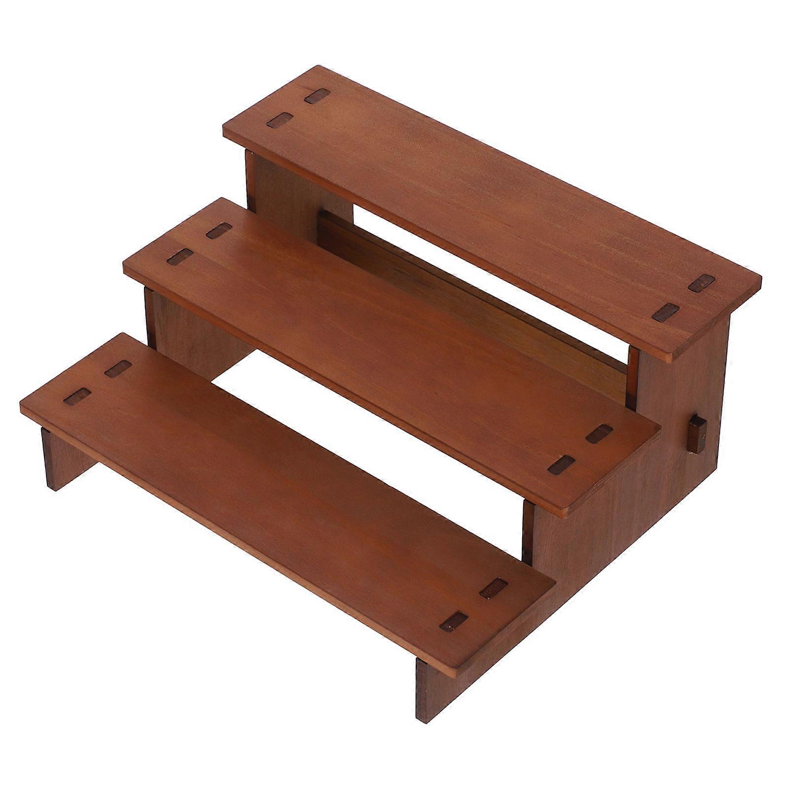 Earring Holder Organizer Wooden Tiered Display Stand for Display 2Pcs Brown