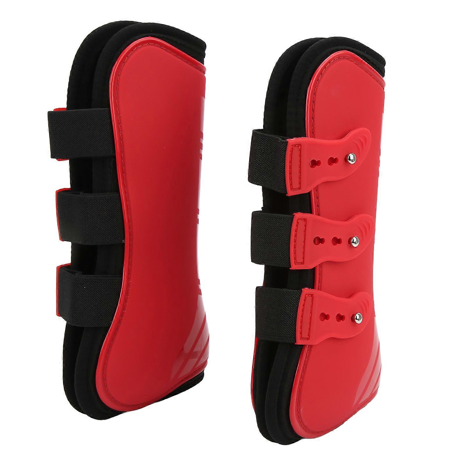 2pcs Red Horse Front Tendon Boots XL Adjustable Support for Racing