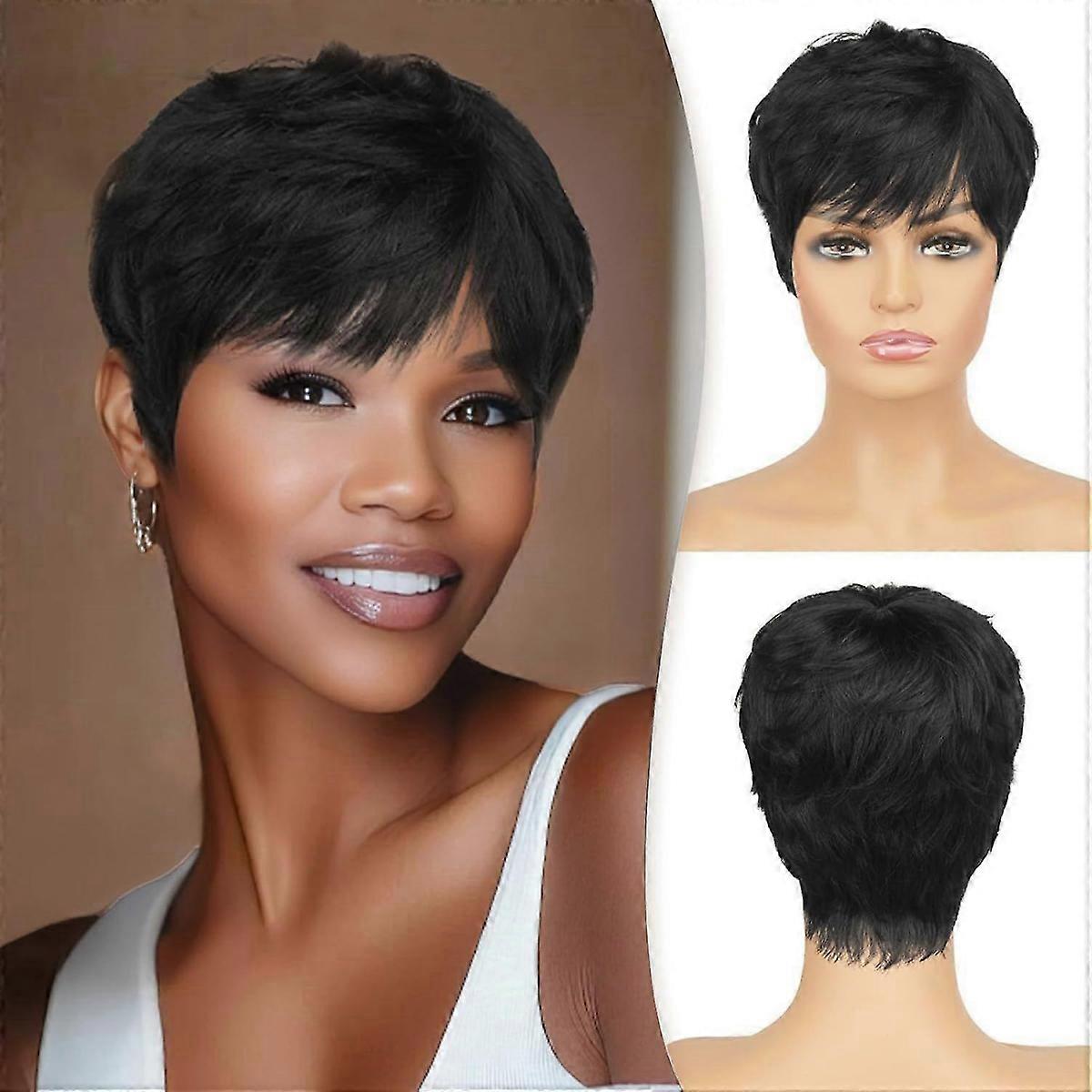 Pixie Cut Wig Human Hair Pixie Wigs for Black Women with Bangs Natural Short