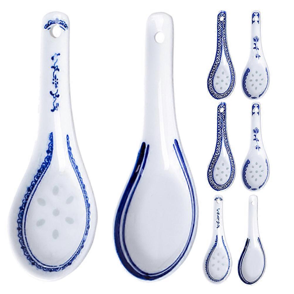 Ceramic Asian Soup Spoons Porcelain Chinese Style For Cereal Ramen Wonton Dumpling Easy Cleaning And High Temperature Resistant 8Pcs