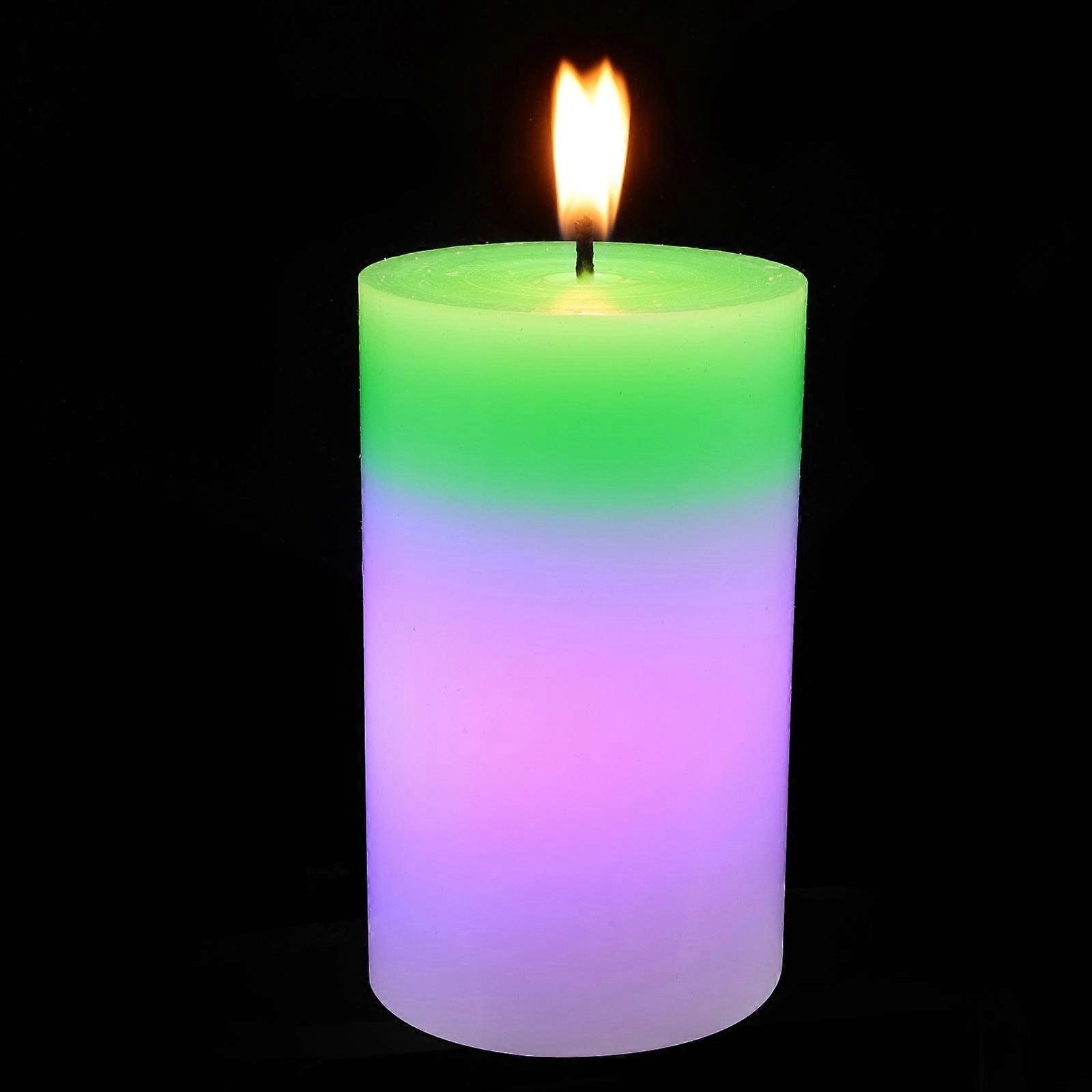 Green LED Light Burning Pillar Candle for 2Pcs Dinner Decoration