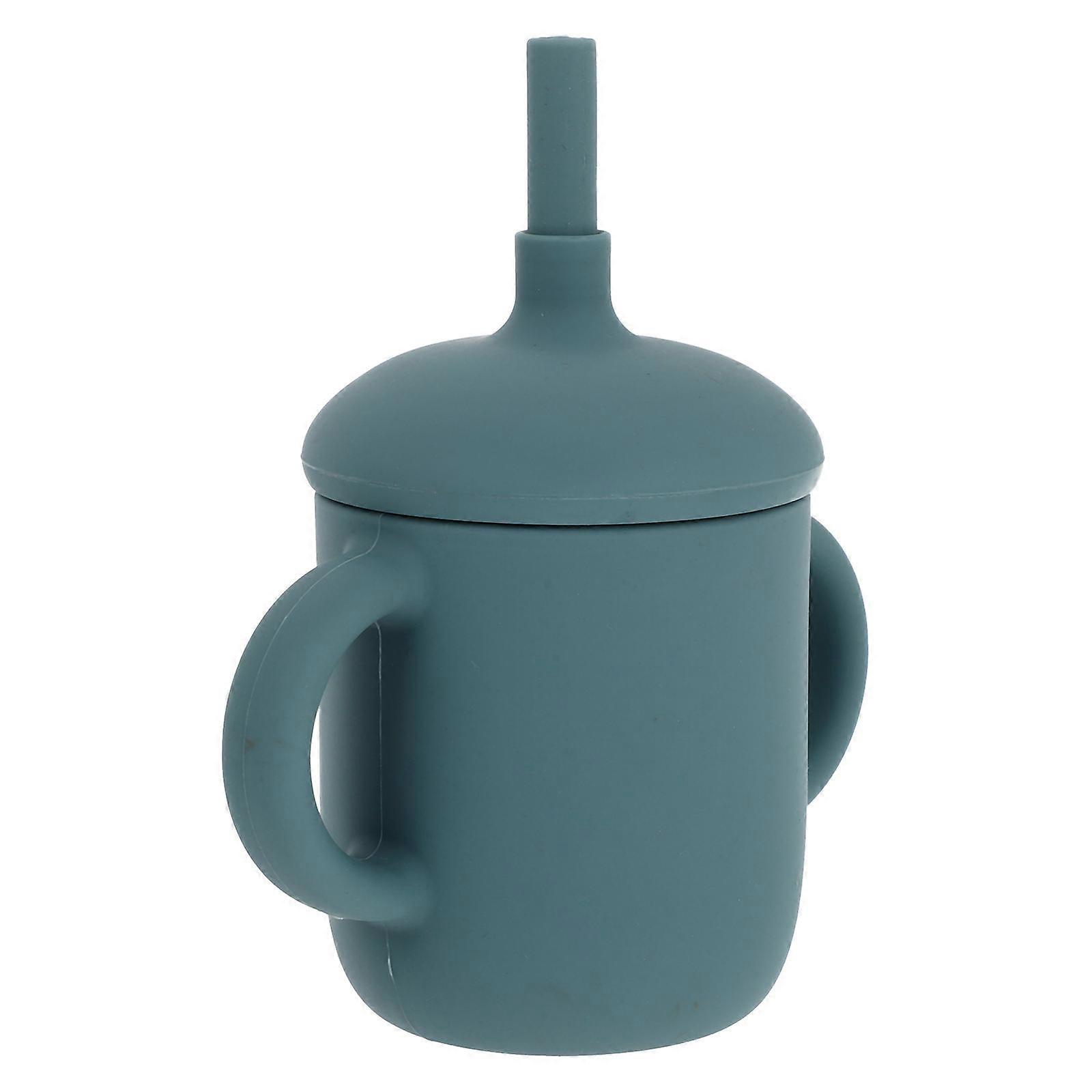 Silicone Straw Cup for Kids Drinking Water Training 1Pcs Durable Blue Design
