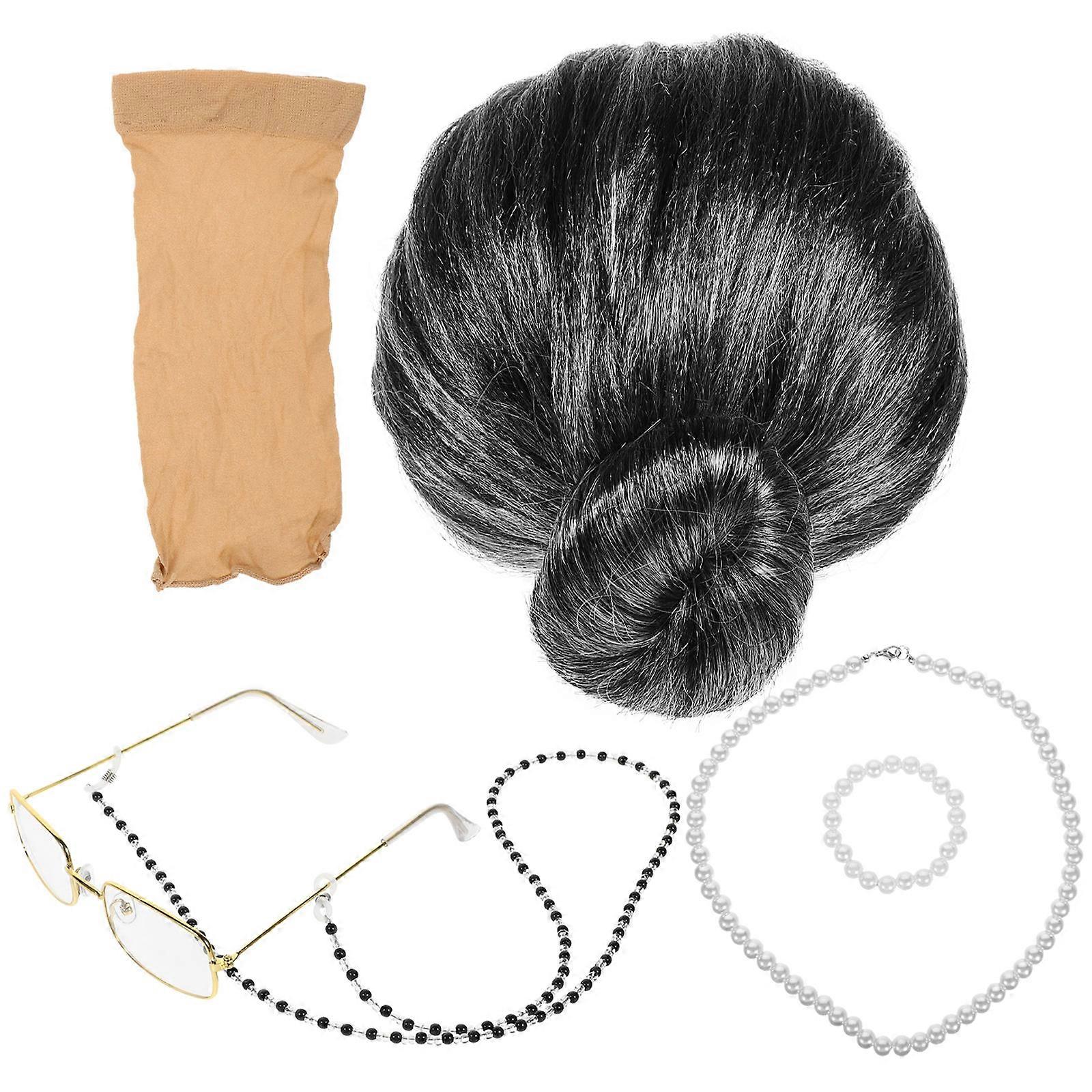 Old Lady Costume Wig Wig for Decoration 3Sets Plastic Assorted Color