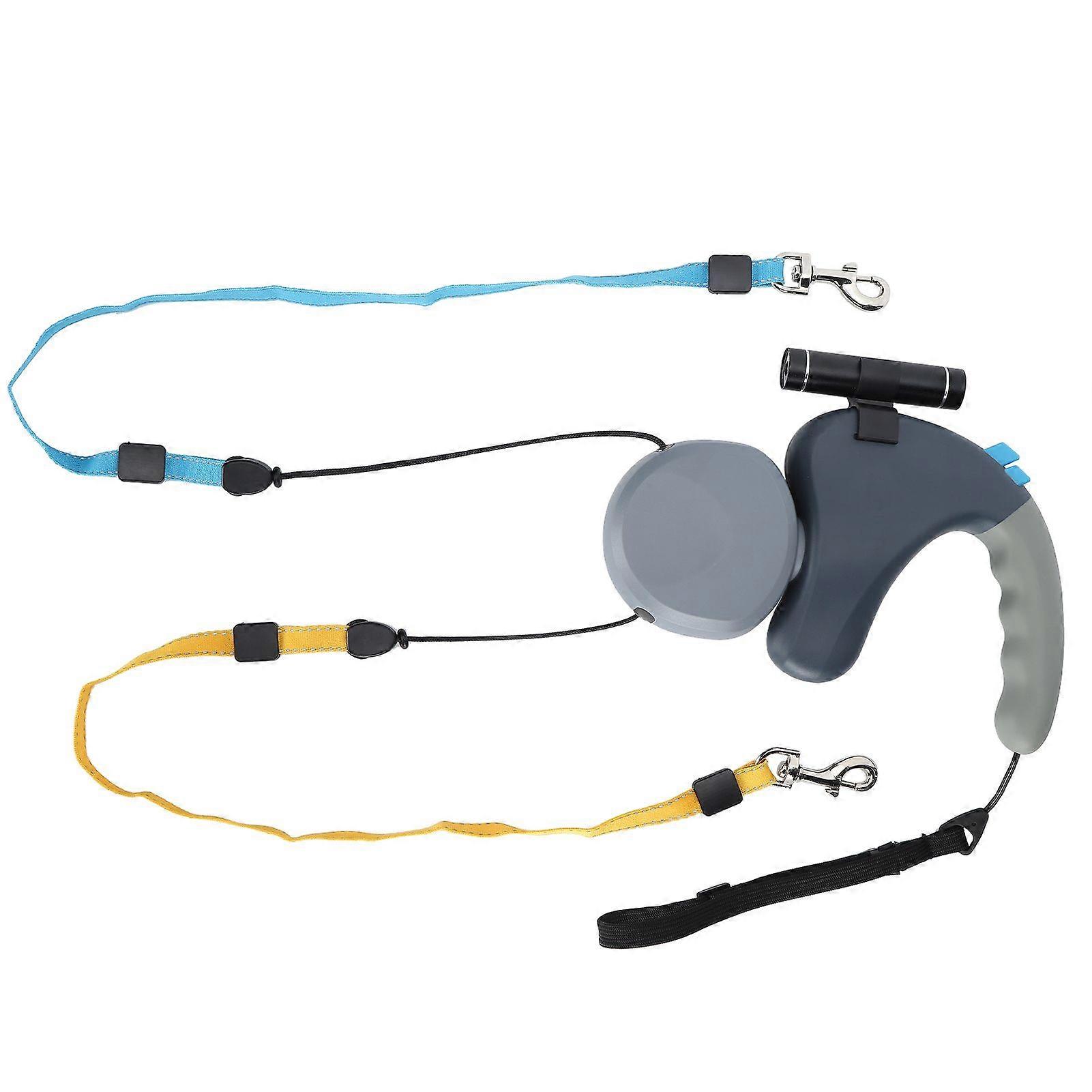 Pet DoubleHead Traction Rope One for Two Traction Dog DoubleEnded Leash with LED Light(Gray )