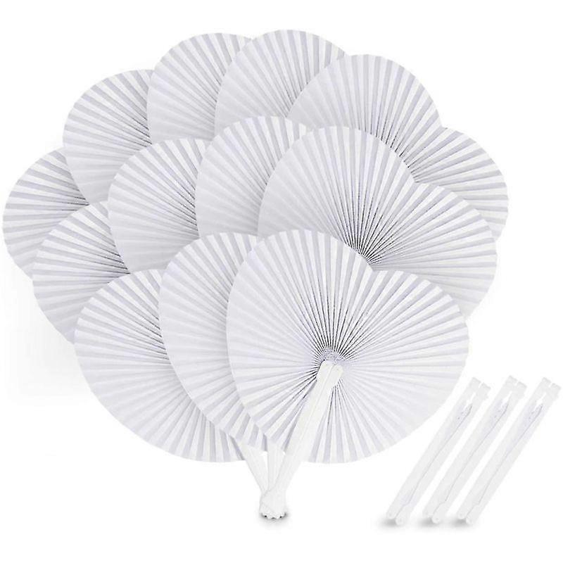Minglan 24 Pcs Wedding Paper Fans Heart Shaped White Paper Fans Foldable Pocket Fan For Wedding Favor Party Bag Filler