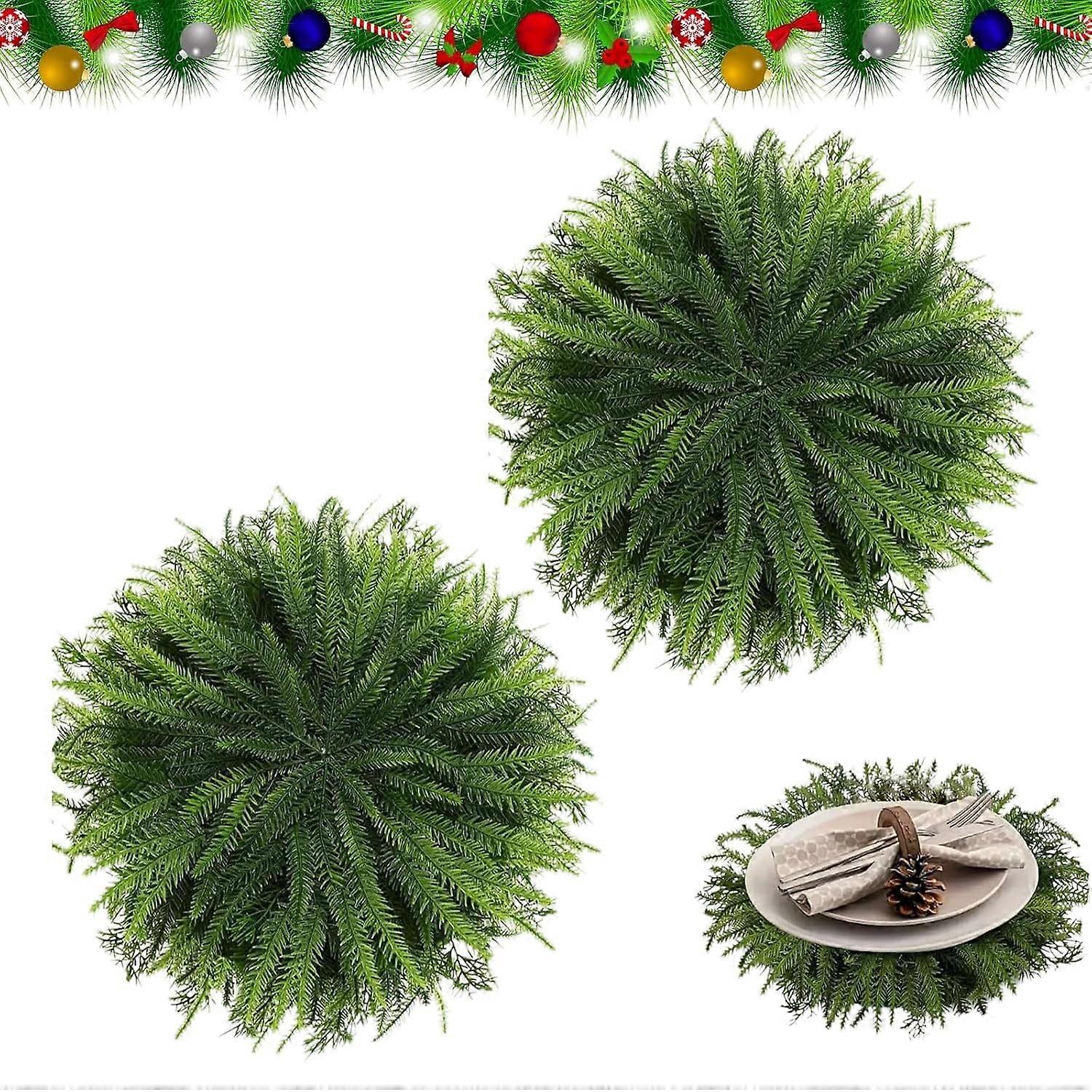 Faux Cedar Placemats, 15" Round Greenery Christmas Table Mats for Party Dining, Large Artificial Xmas Place Mats Decoration