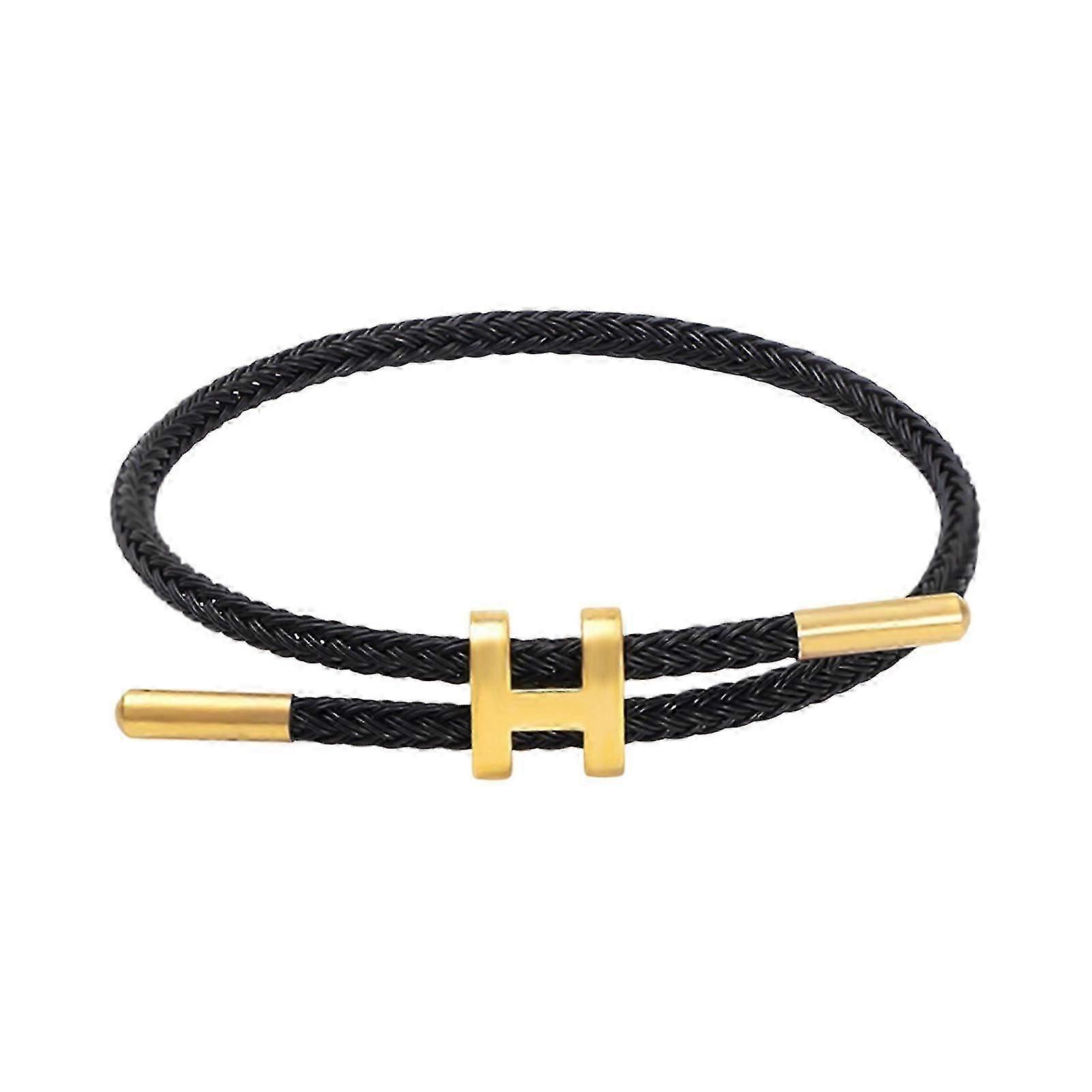 Pulseira de corda de aço inoxidável ajustável para mulheres com design de fivela H banhada a ouro, joia de presente perfeita
