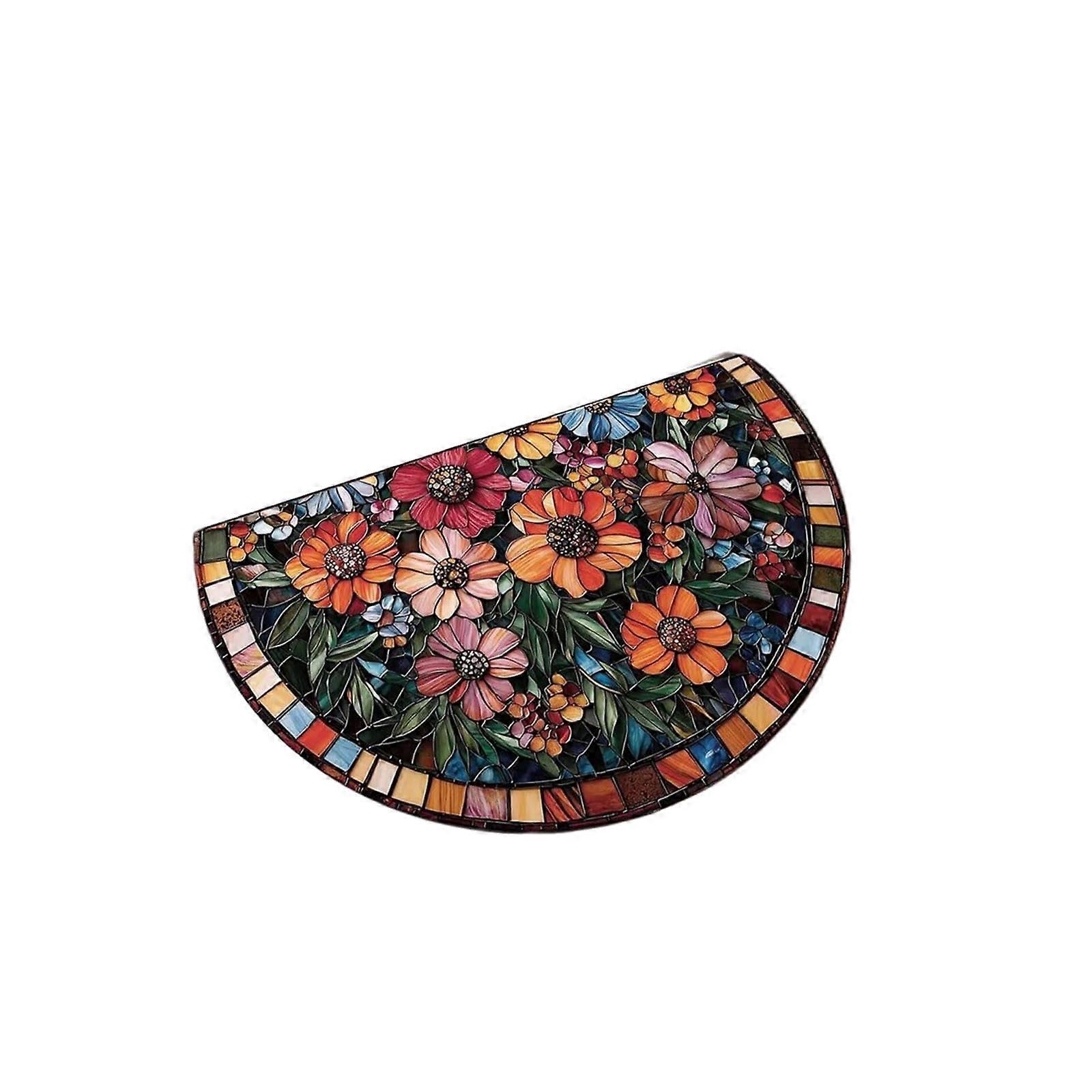 Silica Gel Doormat Non Slip Entryway Rug Floral Pattern Floor Mat For Home Hallway Orange 60cm Flannel