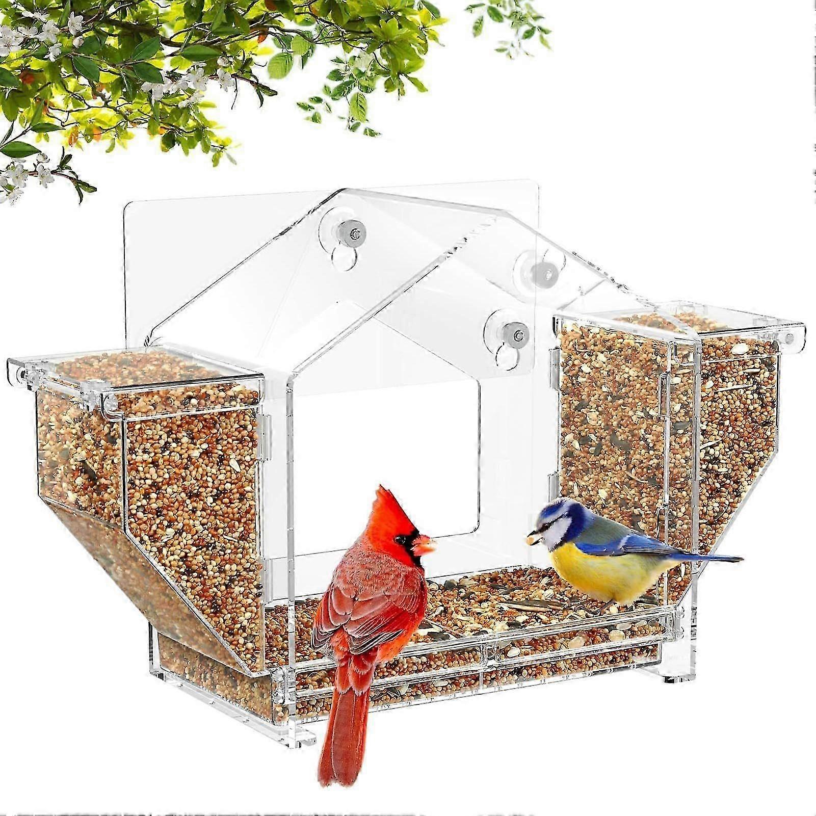Suction Cup Window Bird Feeder Station for Attracting Finches and Parakeets Safely