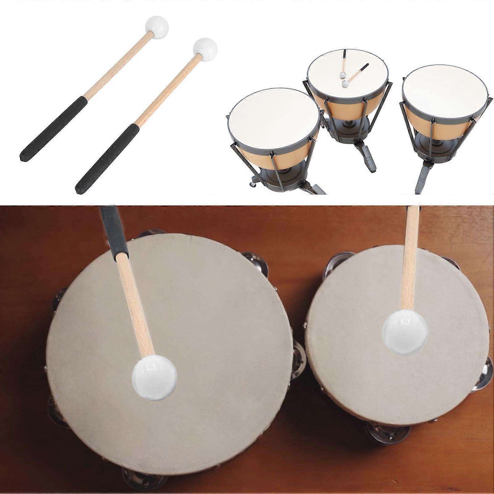 1 Pair Rubber & Maple Percussion Mallets for Tongue Drum 22cm White