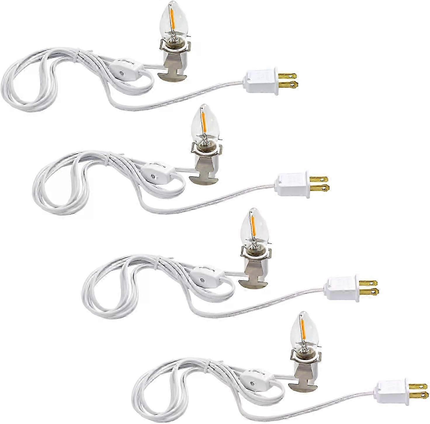 Set of 4 Accessory Cord with Led Light Bulb, 6Ft Blow Mold Indoor String Lights, C7/E12 2700K Warm White