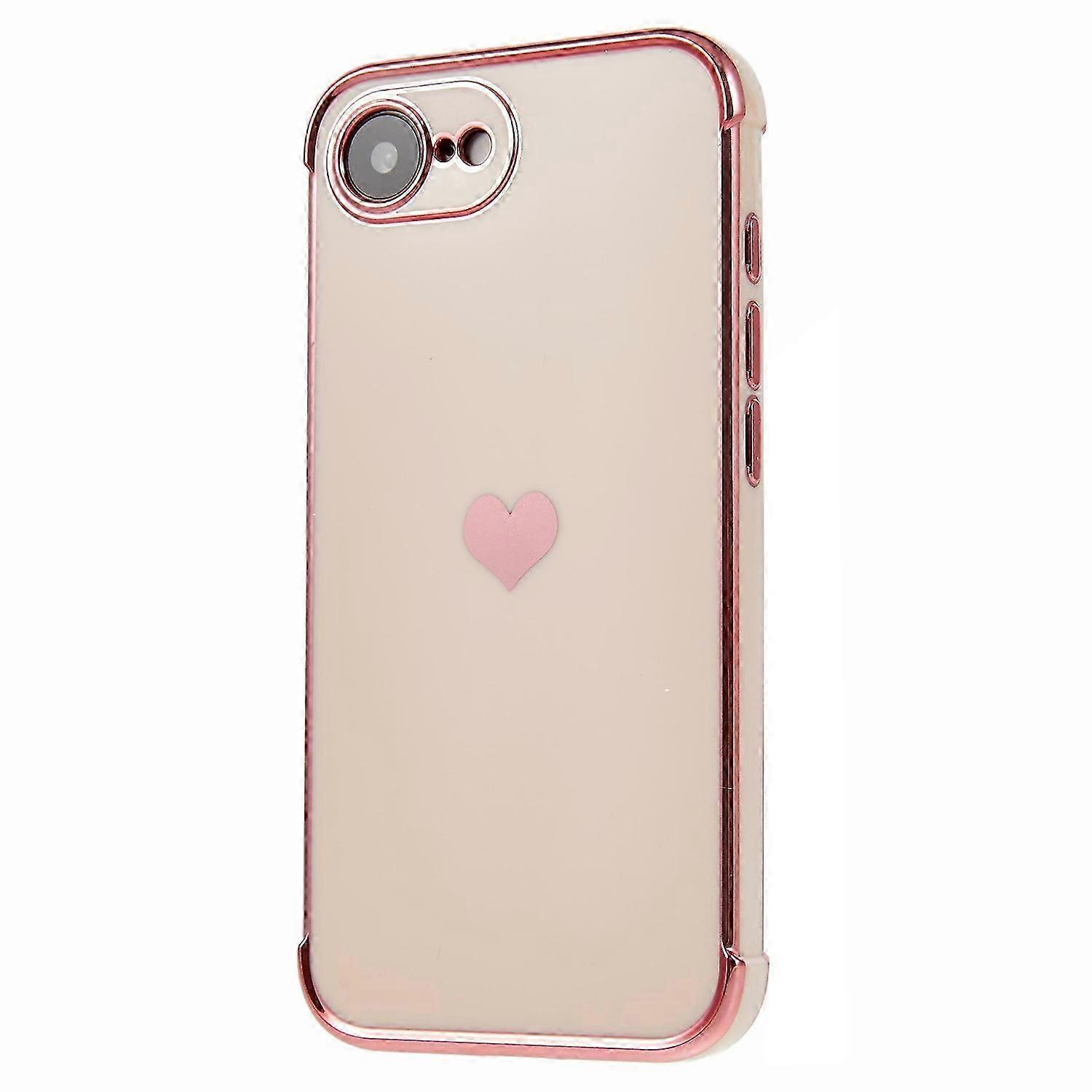 25-26 For iPhone 16e Case TPU Phone Back Cover Electroplating Heart Pattern