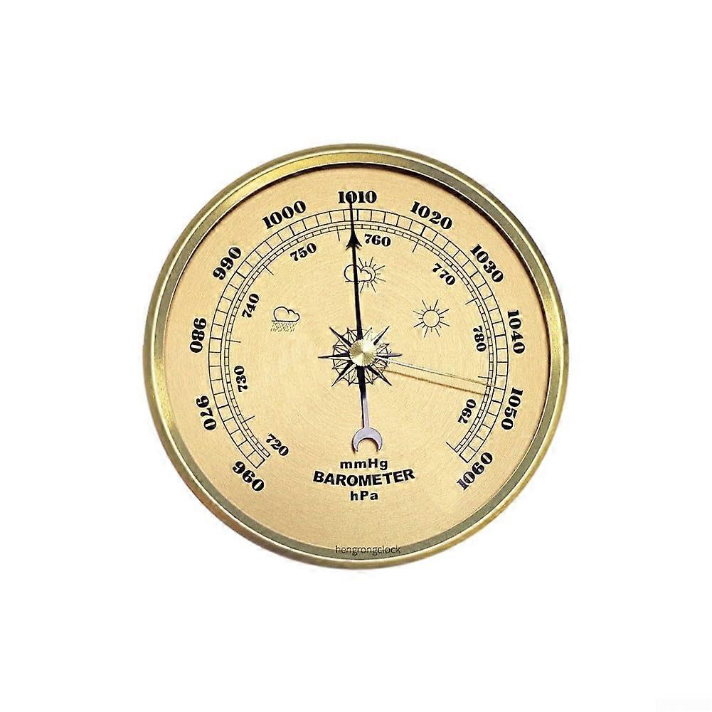 Metal Frame Barometer Clock With Mechanical Pressure Gauge For Indoor Weather Forecasting Gold Dial 90mm 108mm 130mm