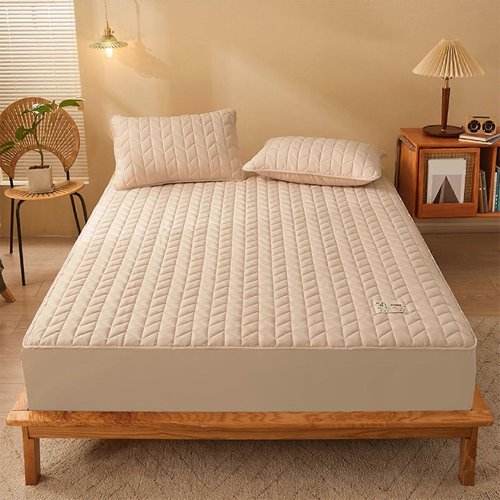 Double Fitted Sheet Khaki 160 x 200 cm 30 cm Deep Pocket Soft Brushed Microfiber For Double Bed