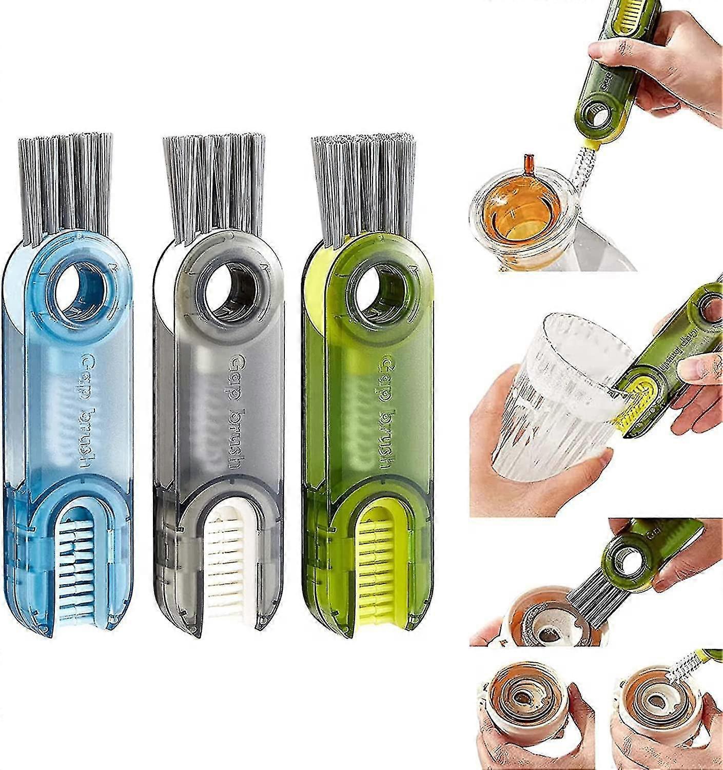 3 in1 Tiny Bottle Cup Lid Detail Brush Multi-Functional Crevice Cleaning Brush