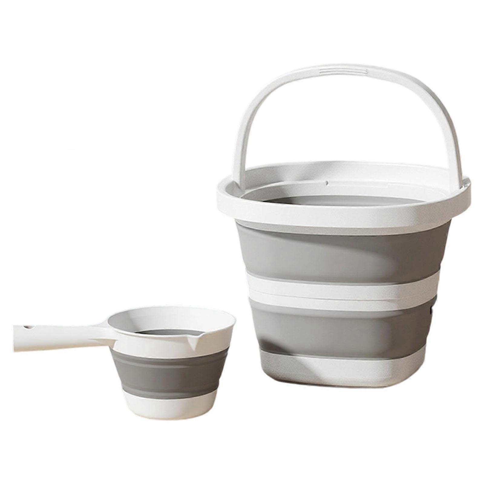 Compacts Foldable Water Pail Bucket And Scoops Set PP Construction Multipurpose Use Home Travel Essential  White gray