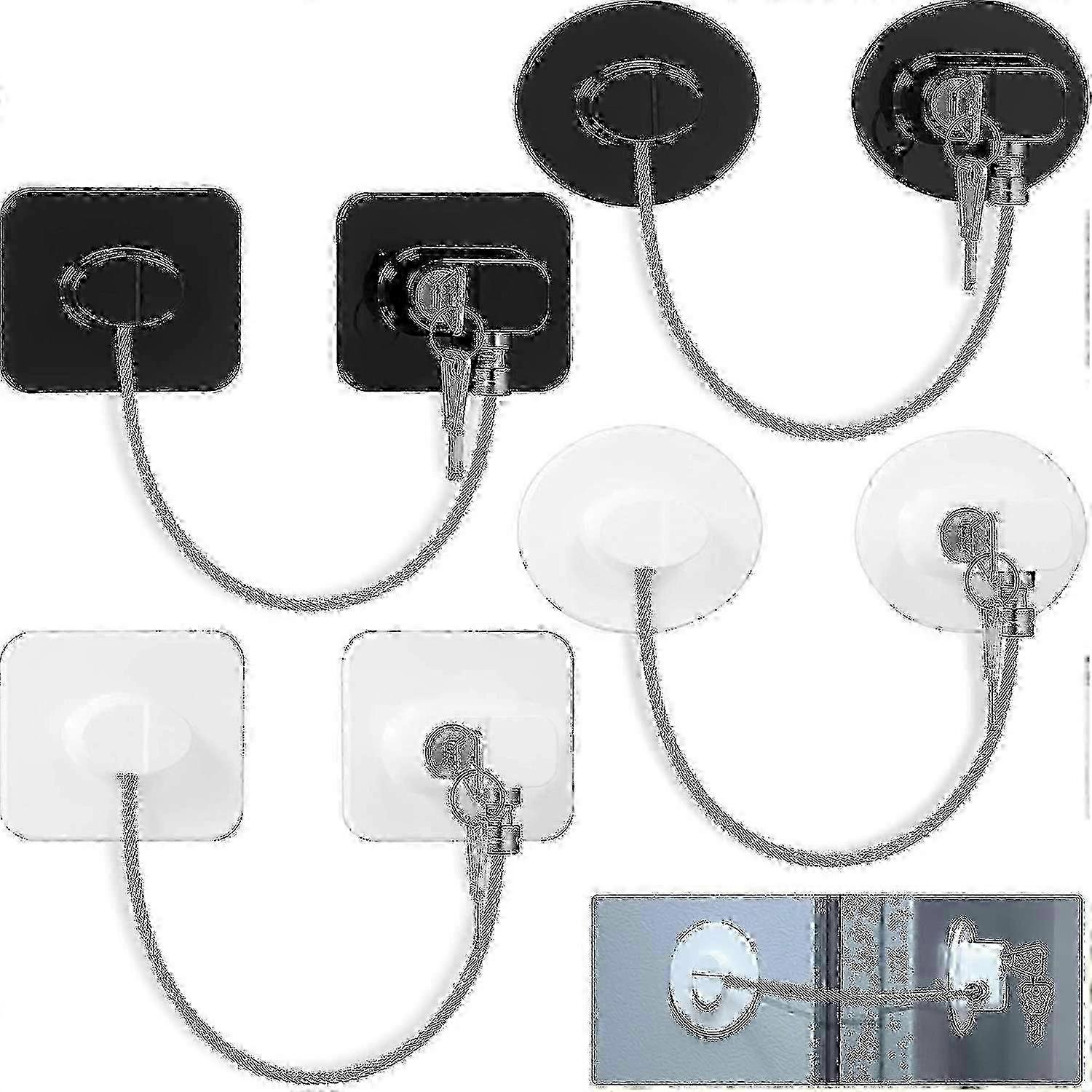 4pc Fridge Locks Child Safety with 8 Keys Adhesive Mount z