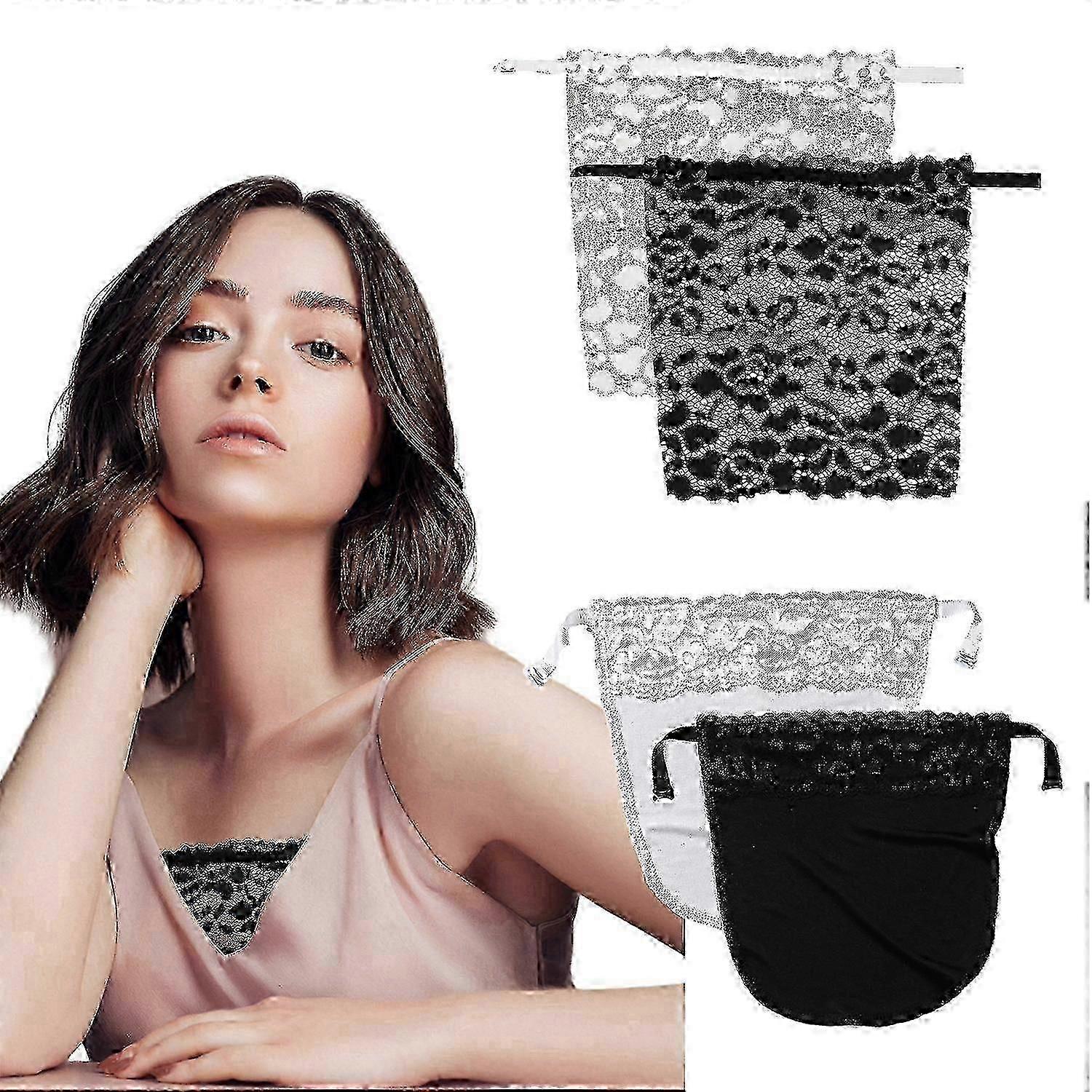 4 قطع الدانتيل الخصوصية حمالة الصدر غير مرئية، قابل للتعديل سيدة كليب على وهمية كاميسول حمالة الصدر الدانتيل تراكب لوحات التواضع سترة، الدانتيل مكافحة زقزقة حمالة الصدر غير مرئية سترة ل L