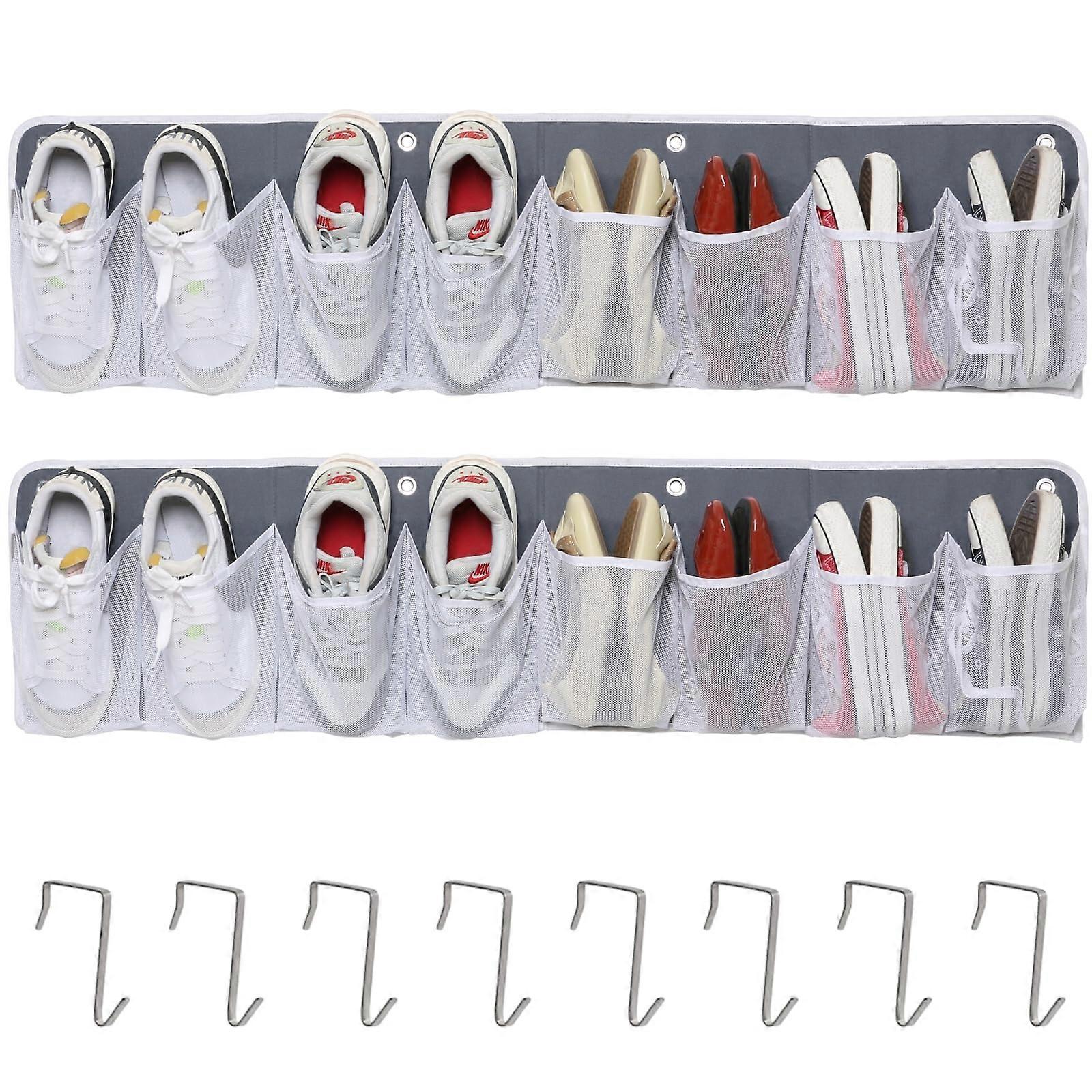 Shoe Storage Organizer with 16 Large Pockets, Bedside Hanging Caddy for Camper Entryway, 2 Pack Grey