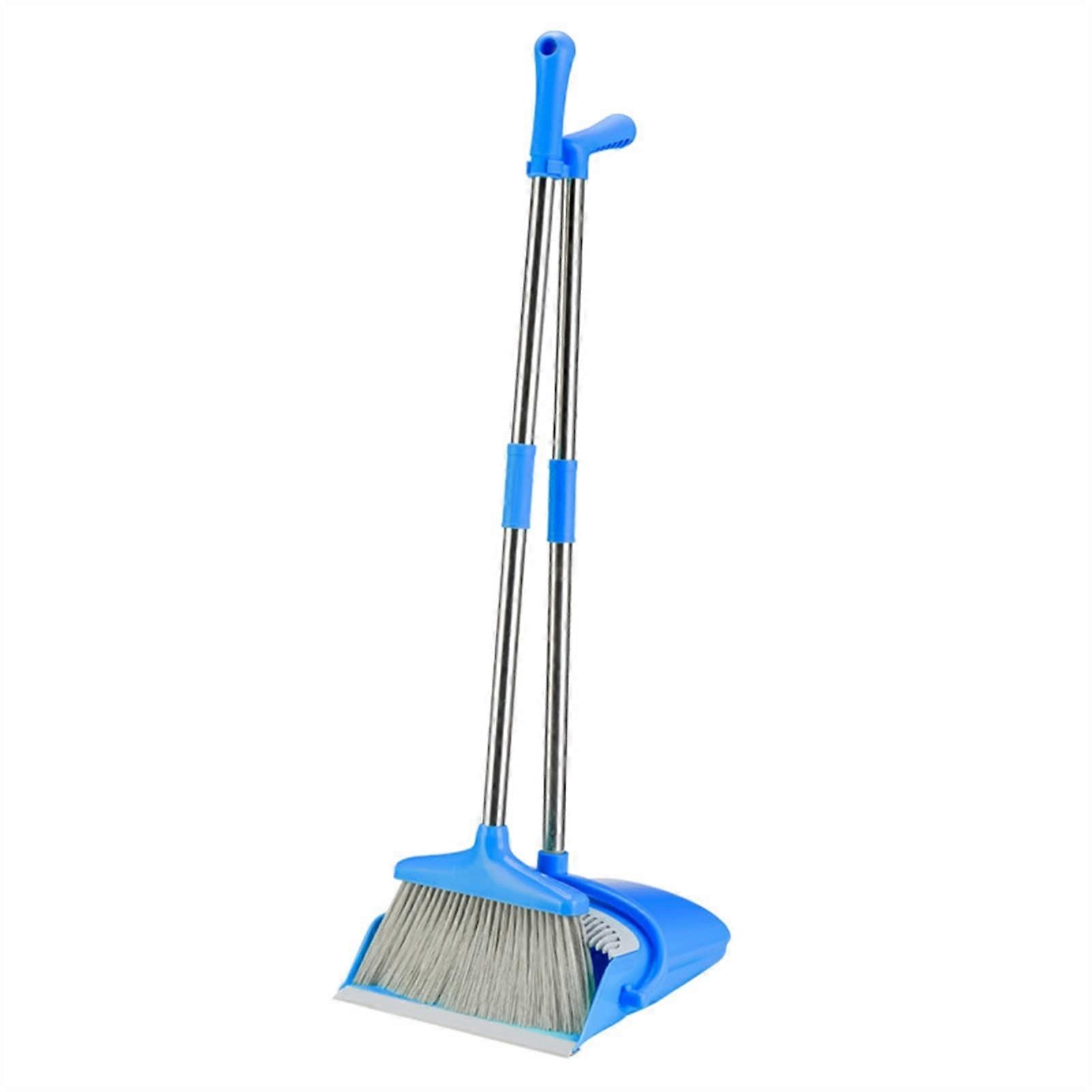 Broom and Dustpan Set with Long Handle, Soft Bristles, Windproof Dustpan for Home Floor Sweeping