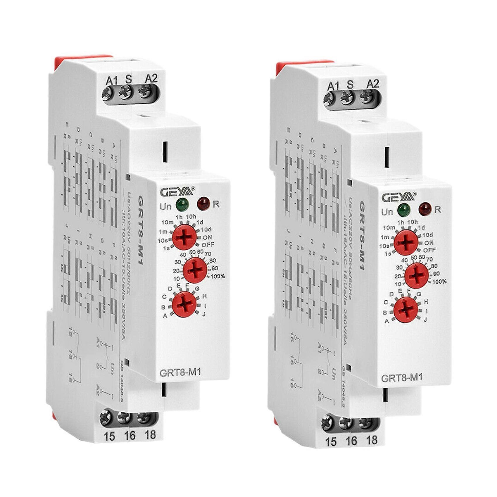 2X GRT8-M1 on Off Time Delay Relay 16A AC/DC12V-240V Multifunction Din Rail Automatic Timer Relay