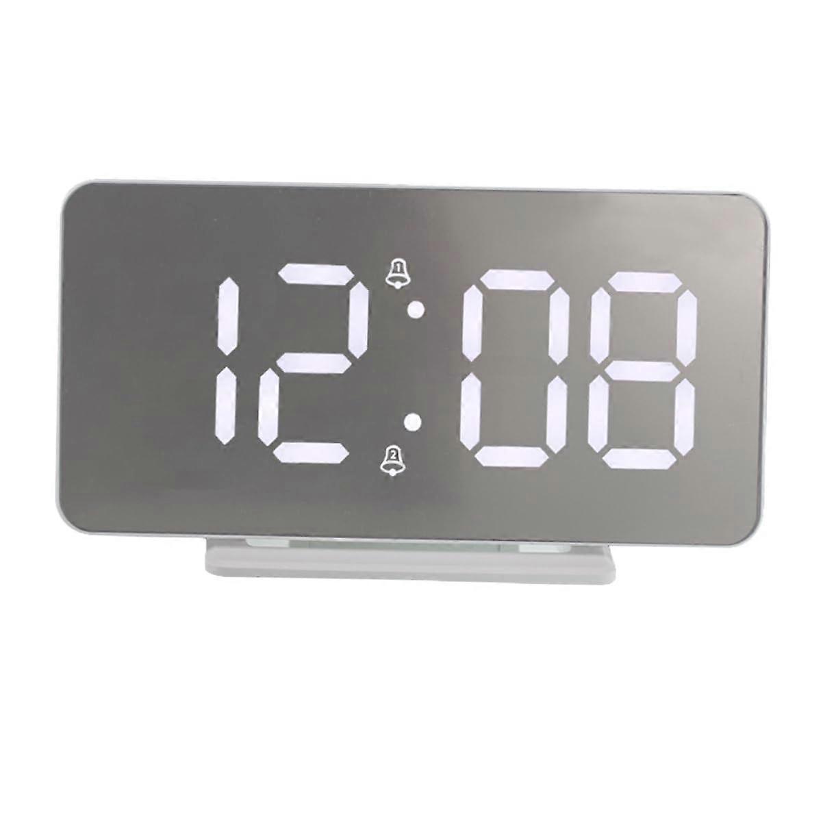 LED Digital Alarm Clock with Temperature Calendar Display Mirror Surface Nightlight for Bedroom